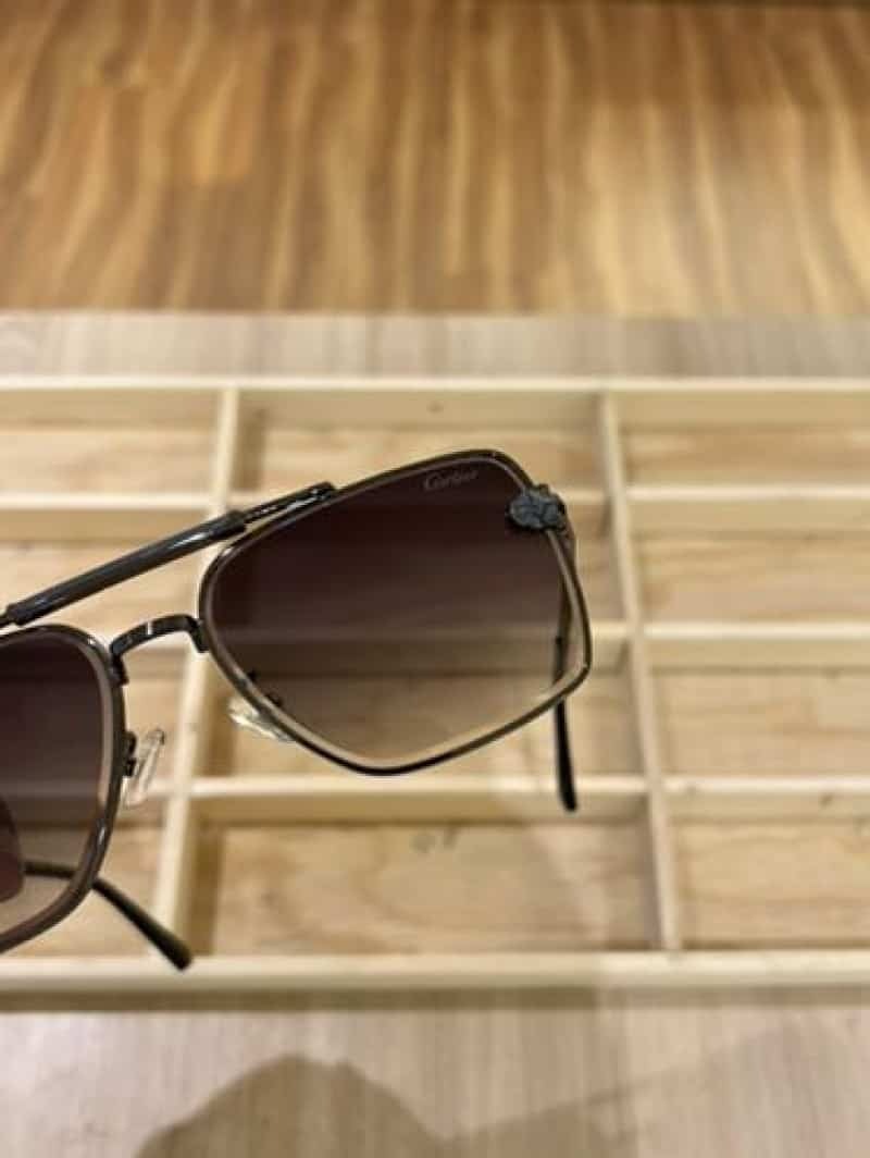 Gunmetal navigator sunglasses - front view showing double bridge and brown gradient lenses