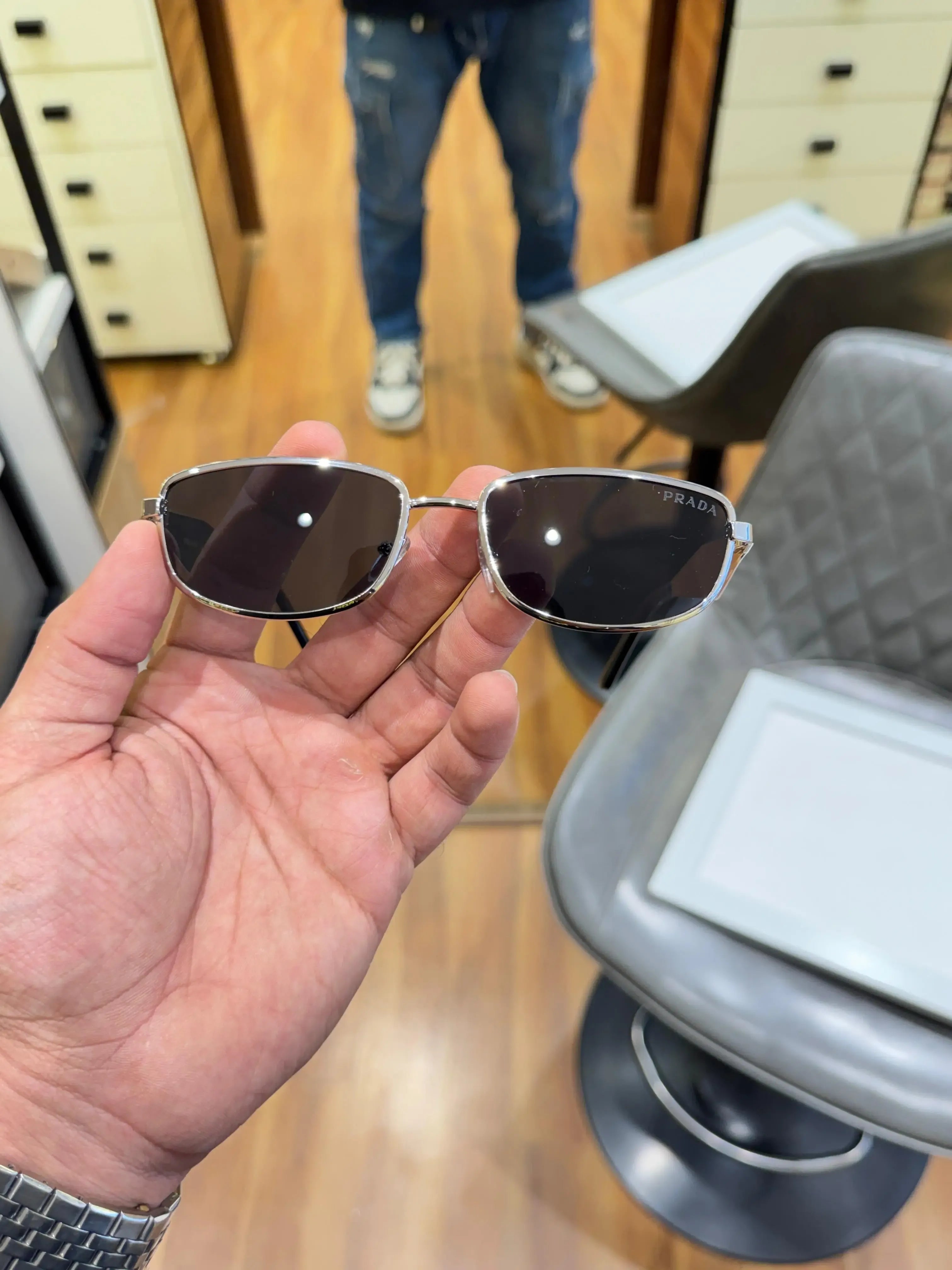 Prada Luxe Aviator Shades Silver Black - Full Front View
