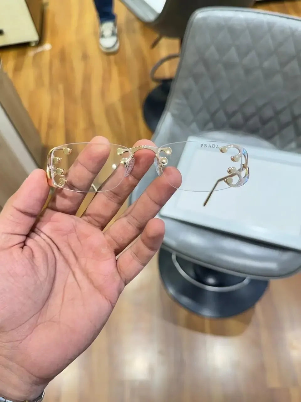 Prada Crystal Rimless Frame - Full Front View