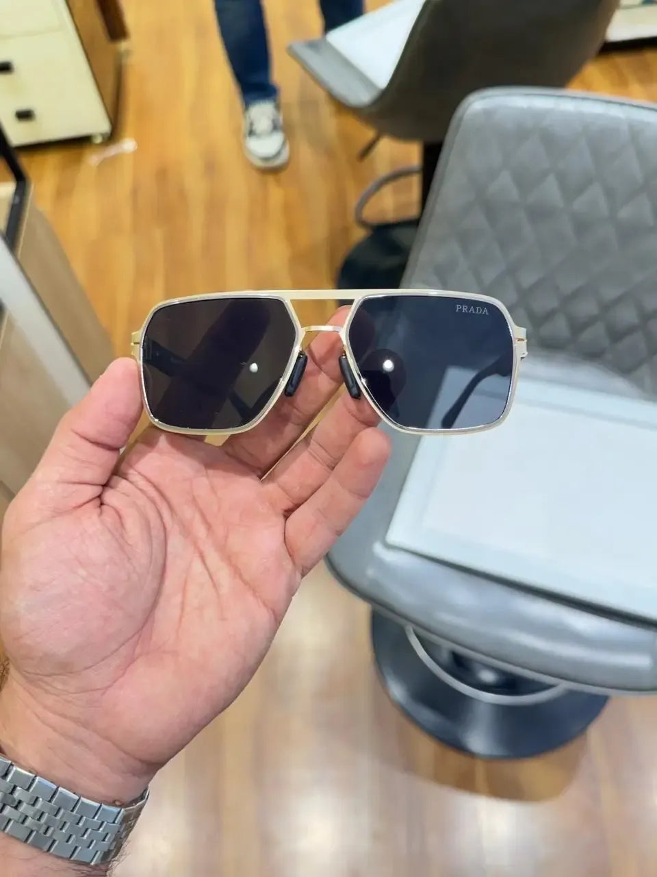 Prada Signature Square Shades Gold Black - Full Front View