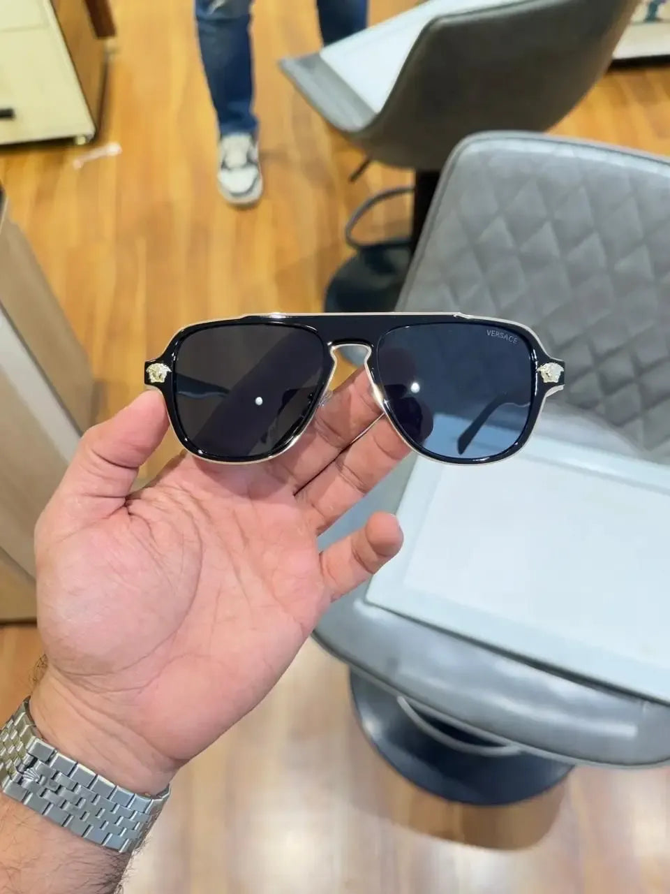 Versace Medusa Double Bridge Aviator Sunglasses Black Gold - Full Front View