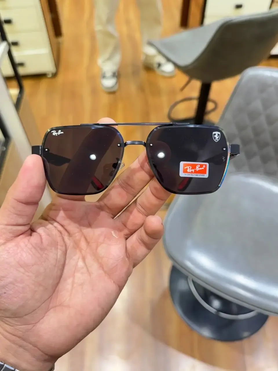 Ray-Ban x Ferrari RB3900 Black - Front face-on view with Ferrari shield logo