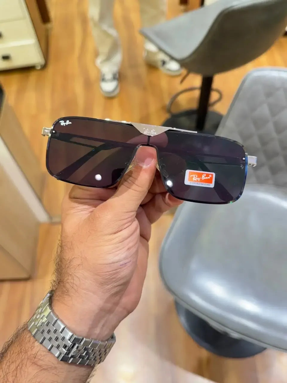 Ray-Ban RB3741 Silver Black - Front face-on view with Ray-Ban logo sticker