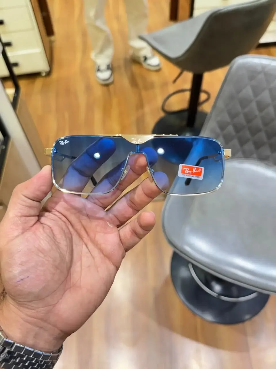Ray-Ban RB3741 Gold Blue - Front face-on view showing blue gradient lenses