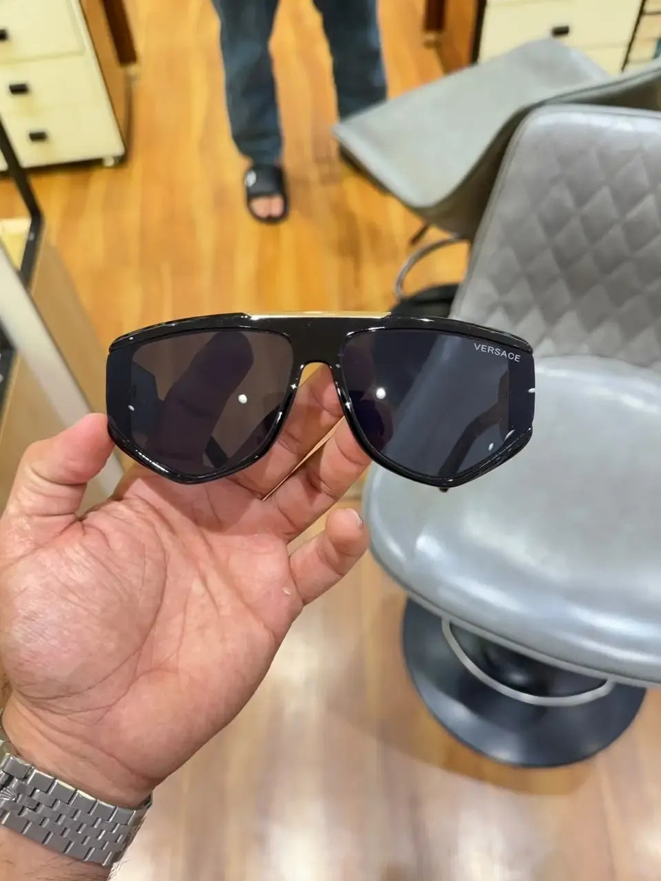 Versace Medusa Flat-Top Shield Sunglasses - Full Front View