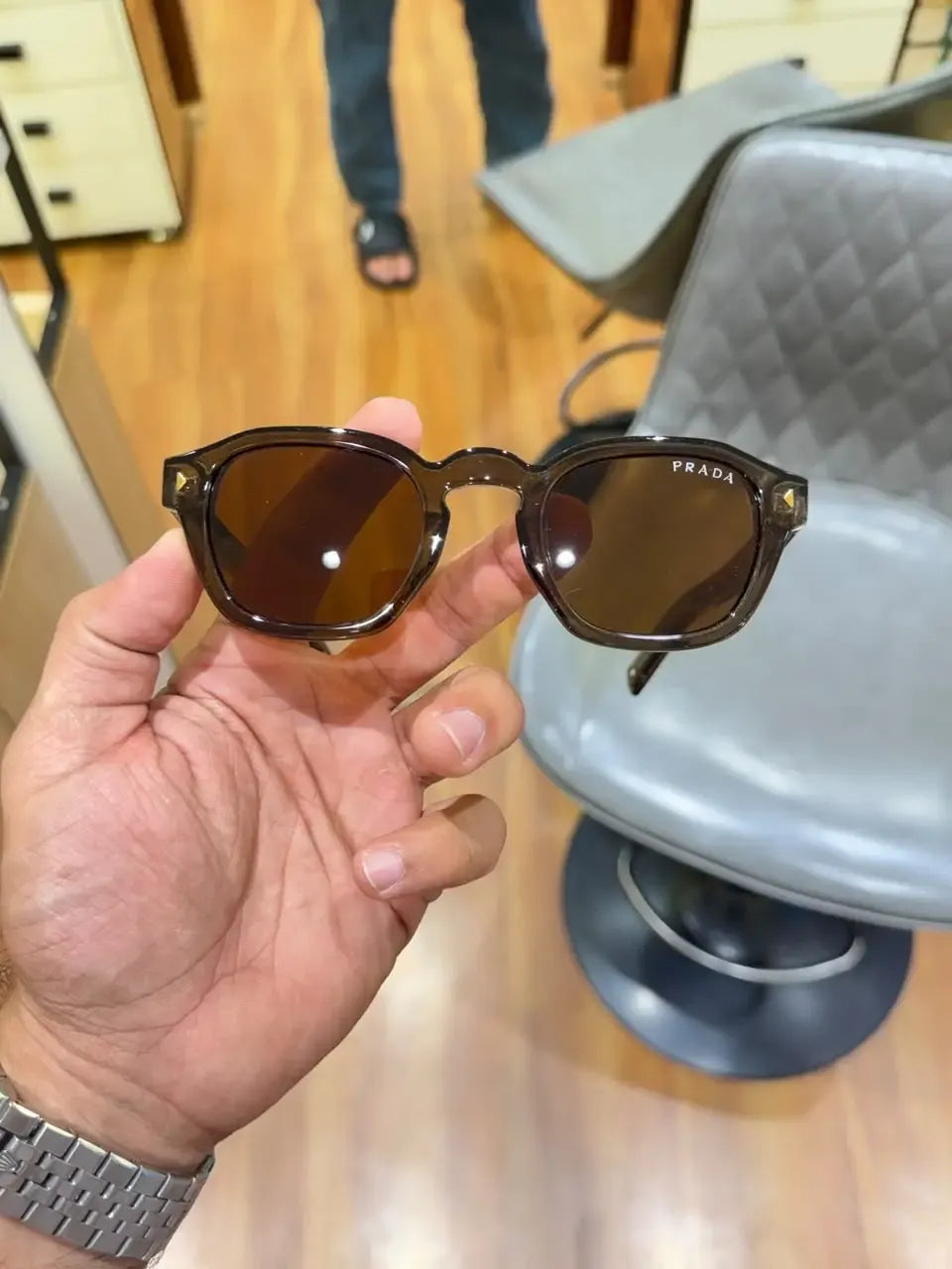 Prada Vintage Square Sunglasses Olive Brown - Alternate Front View