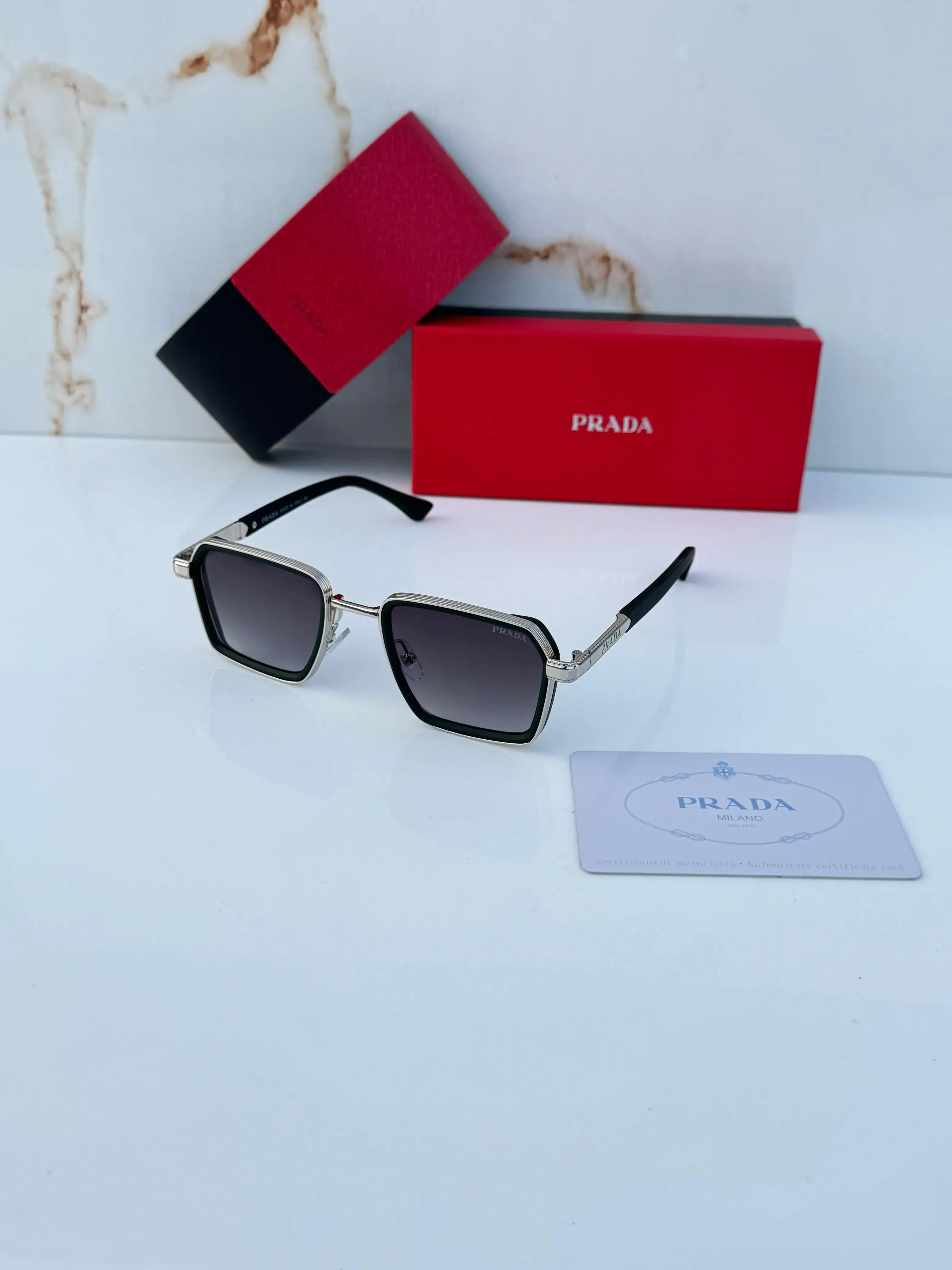 Prada Urban Square Sunglasses Black Silver - Full Product with Box and Card