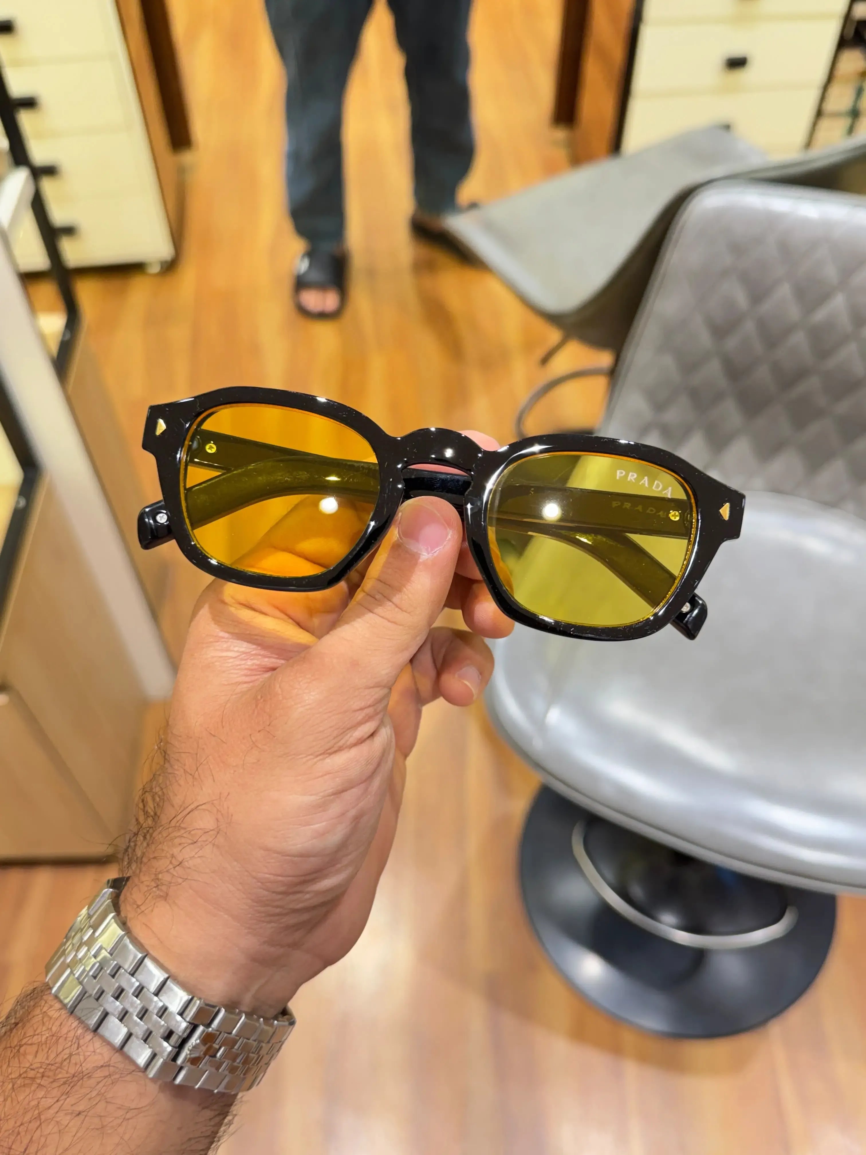 Prada Amber Square Sunglasses - Alternate Front View with Triangle Studs