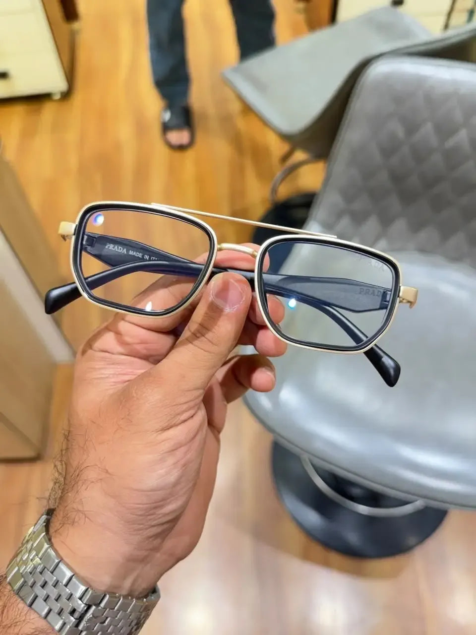 Prada Black Silver Square Eyeglass Frame - Alternate Front View
