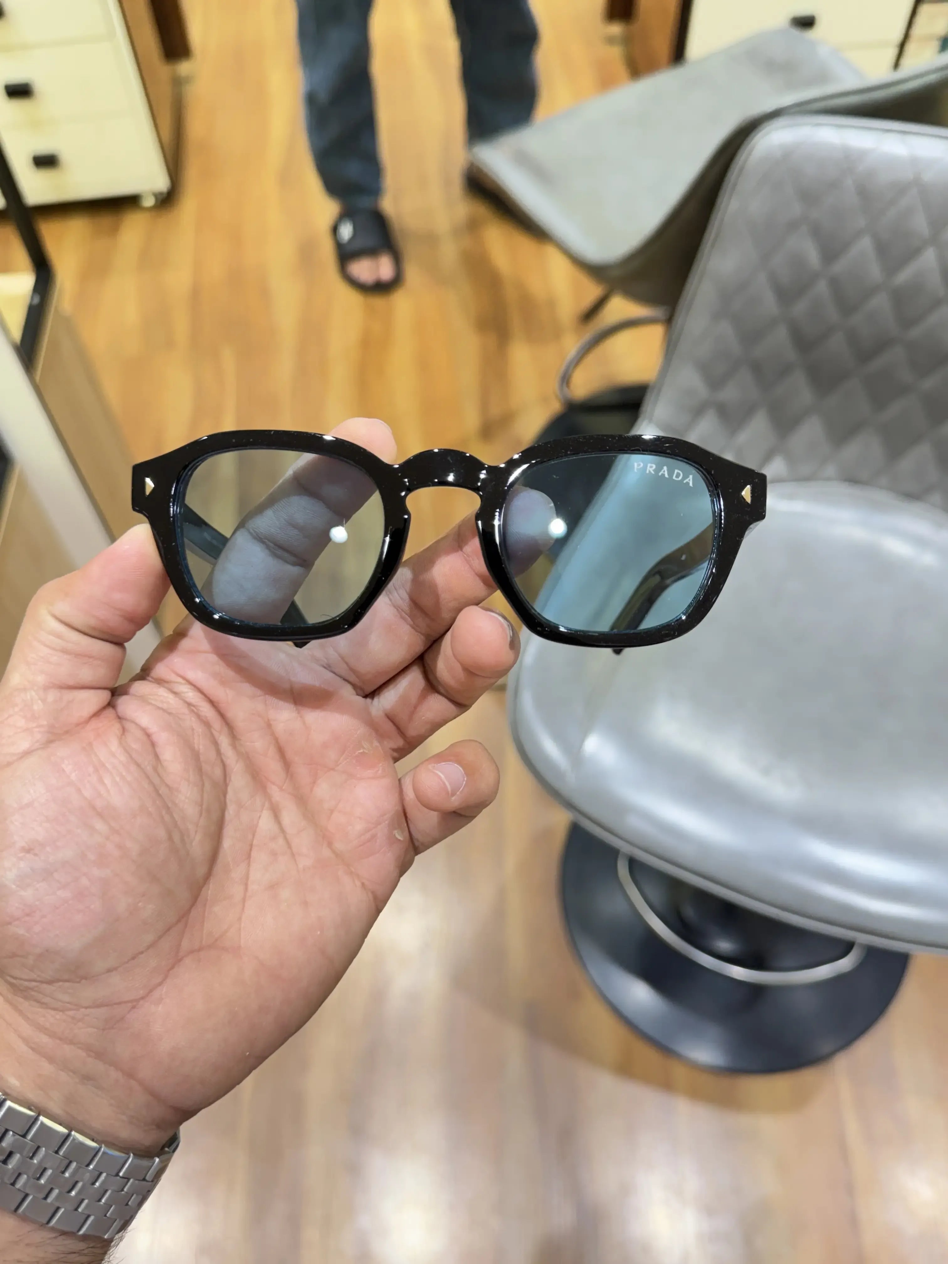 Prada Vintage Square Sunglasses Black Blue - Alternate Front View
