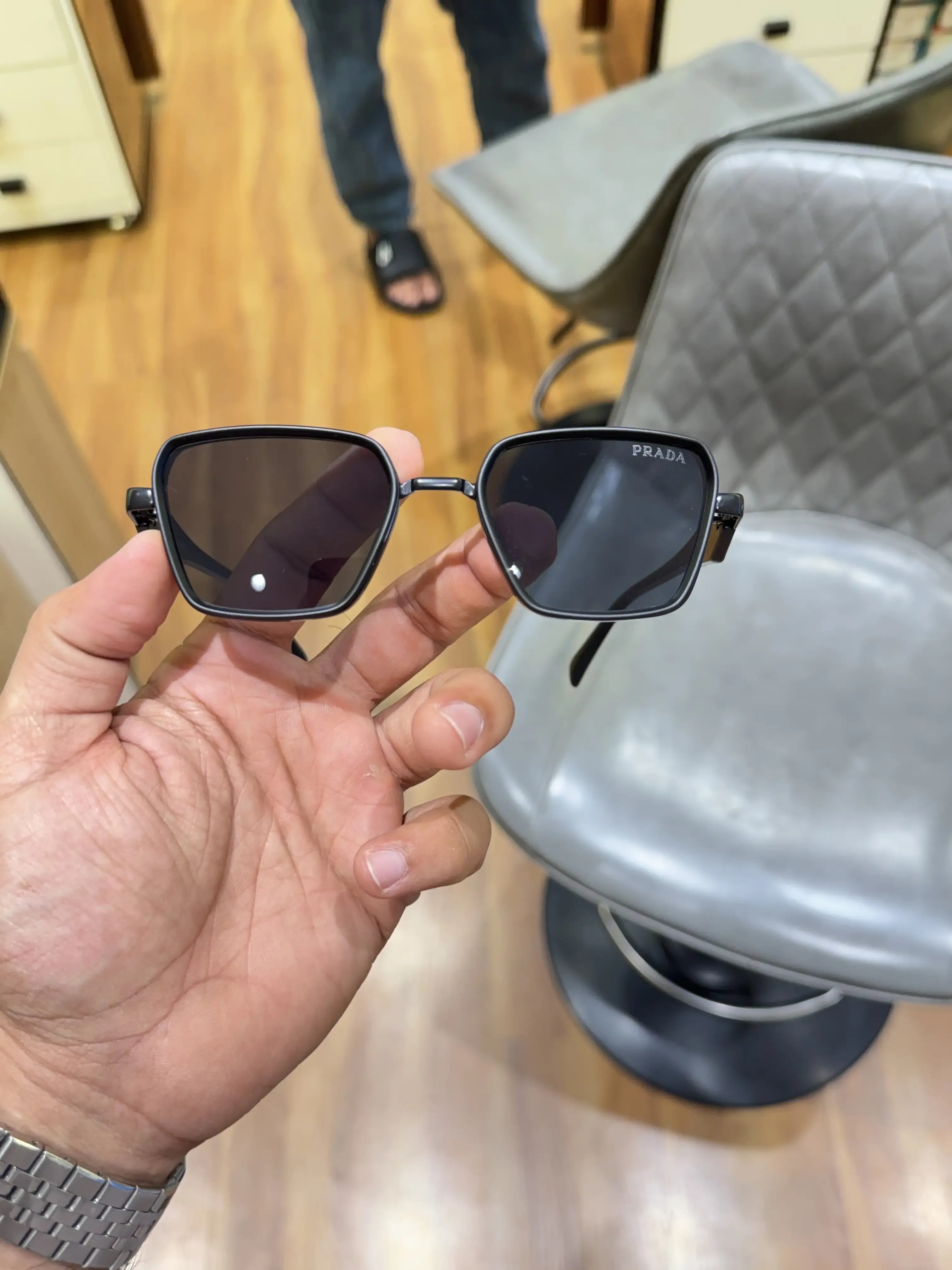 Prada Milano Square Sunglasses - Temple Logo Close-up