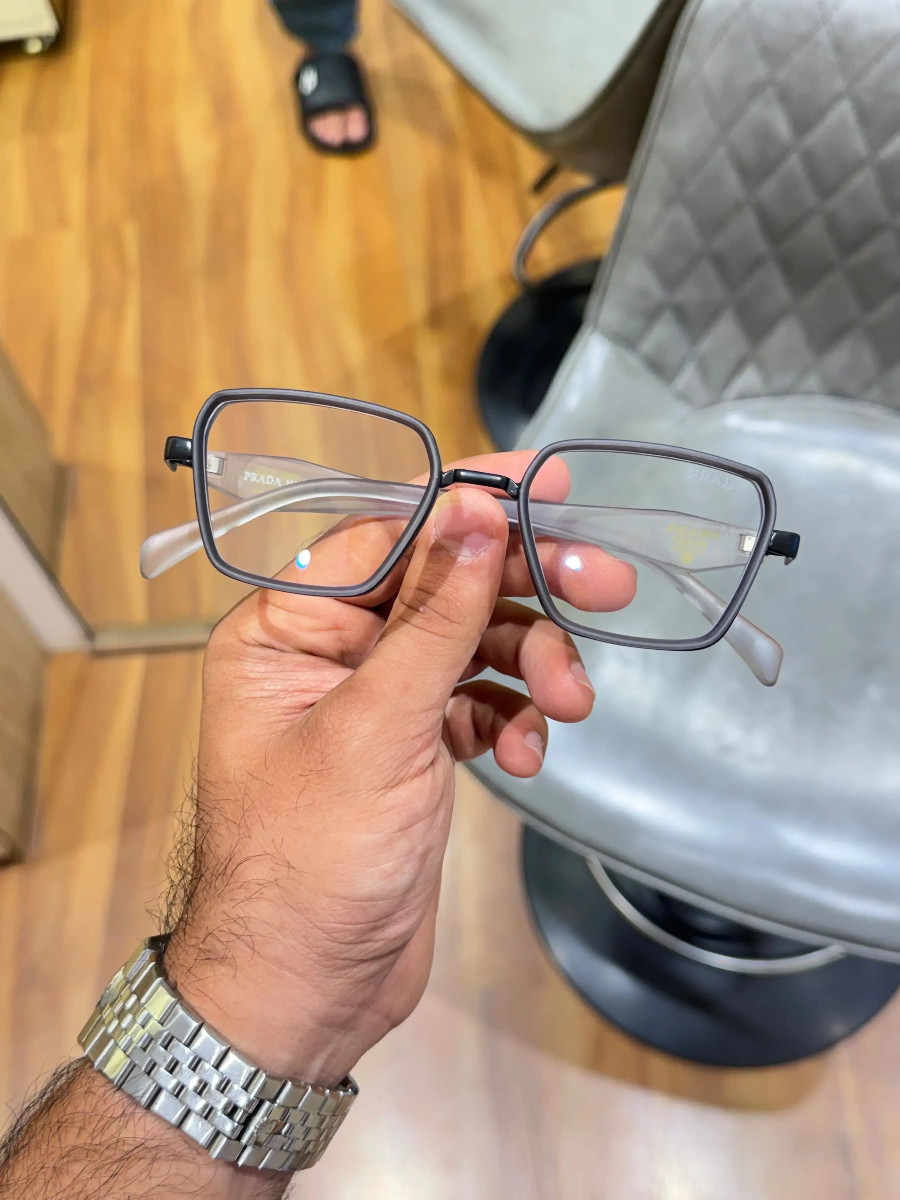 Prada Grey Square Eyeglass Frame - Alternate Front View