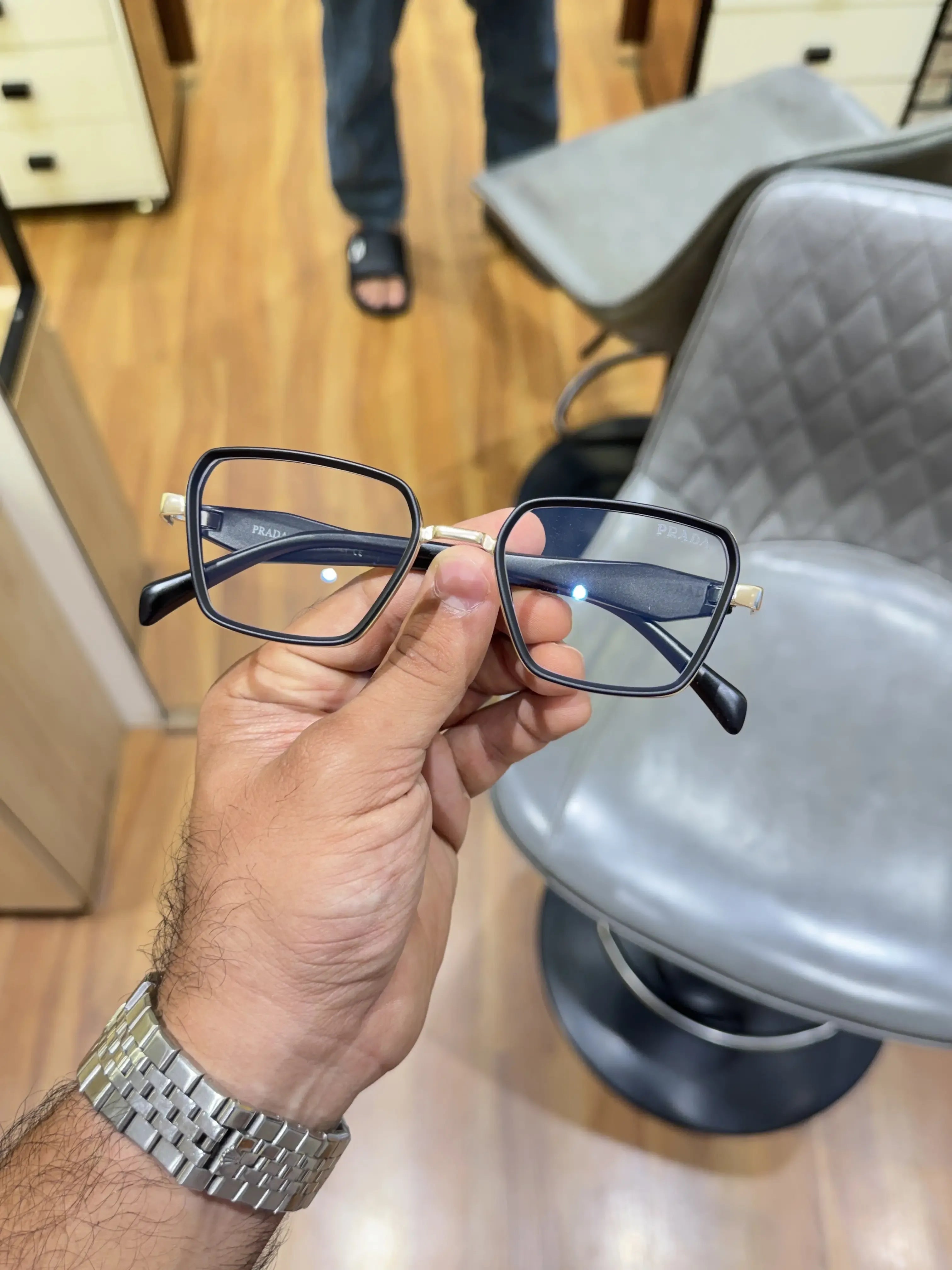 Prada Square Eyeglasses Frame Black Gold - Alternate Front View