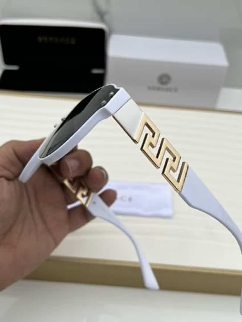 Versace Greca Aviator Sunglasses White Black - Gold Greca Temple Detail
