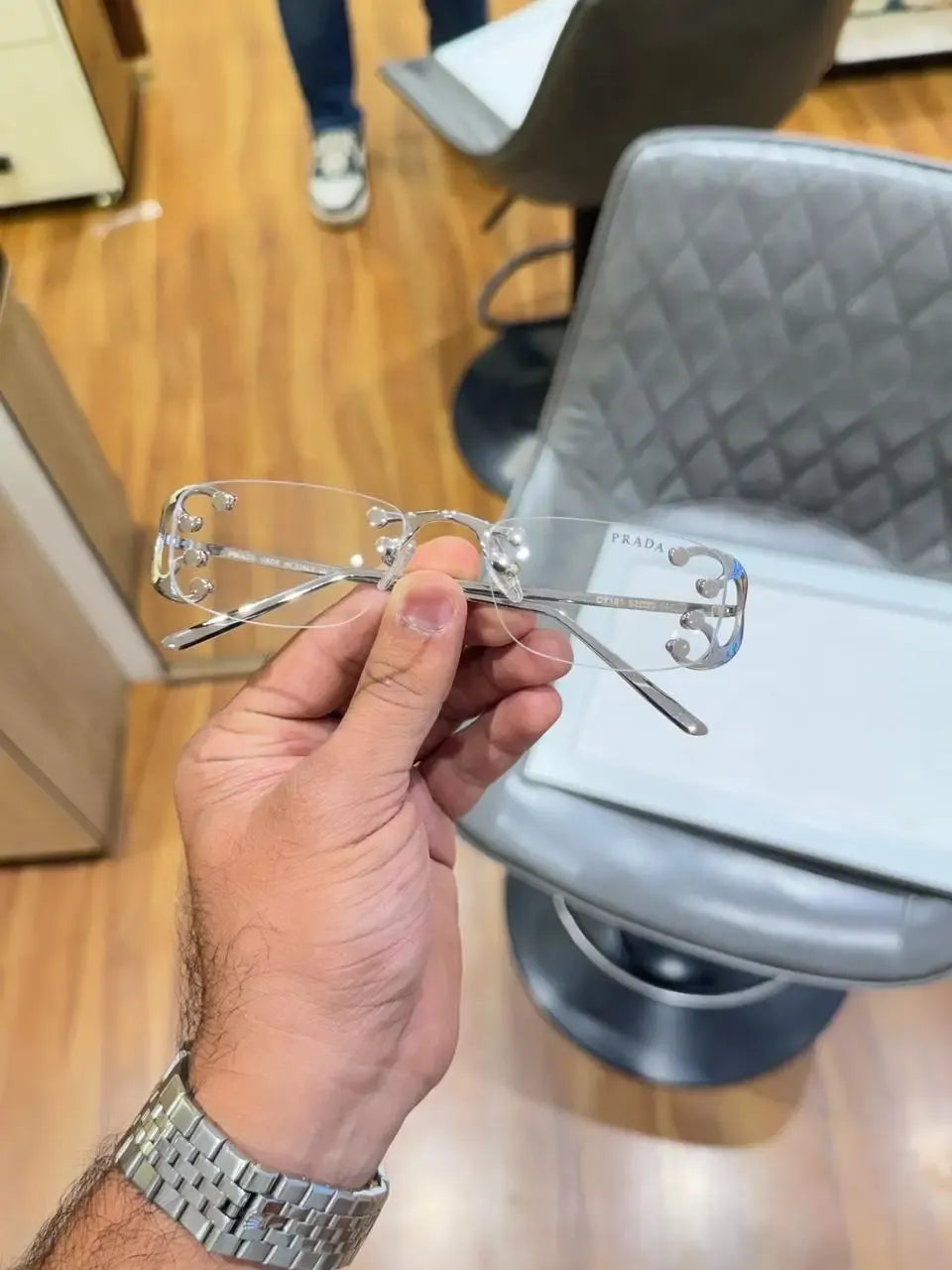 Prada Ultra-Light Rimless Silver Frame - Front View