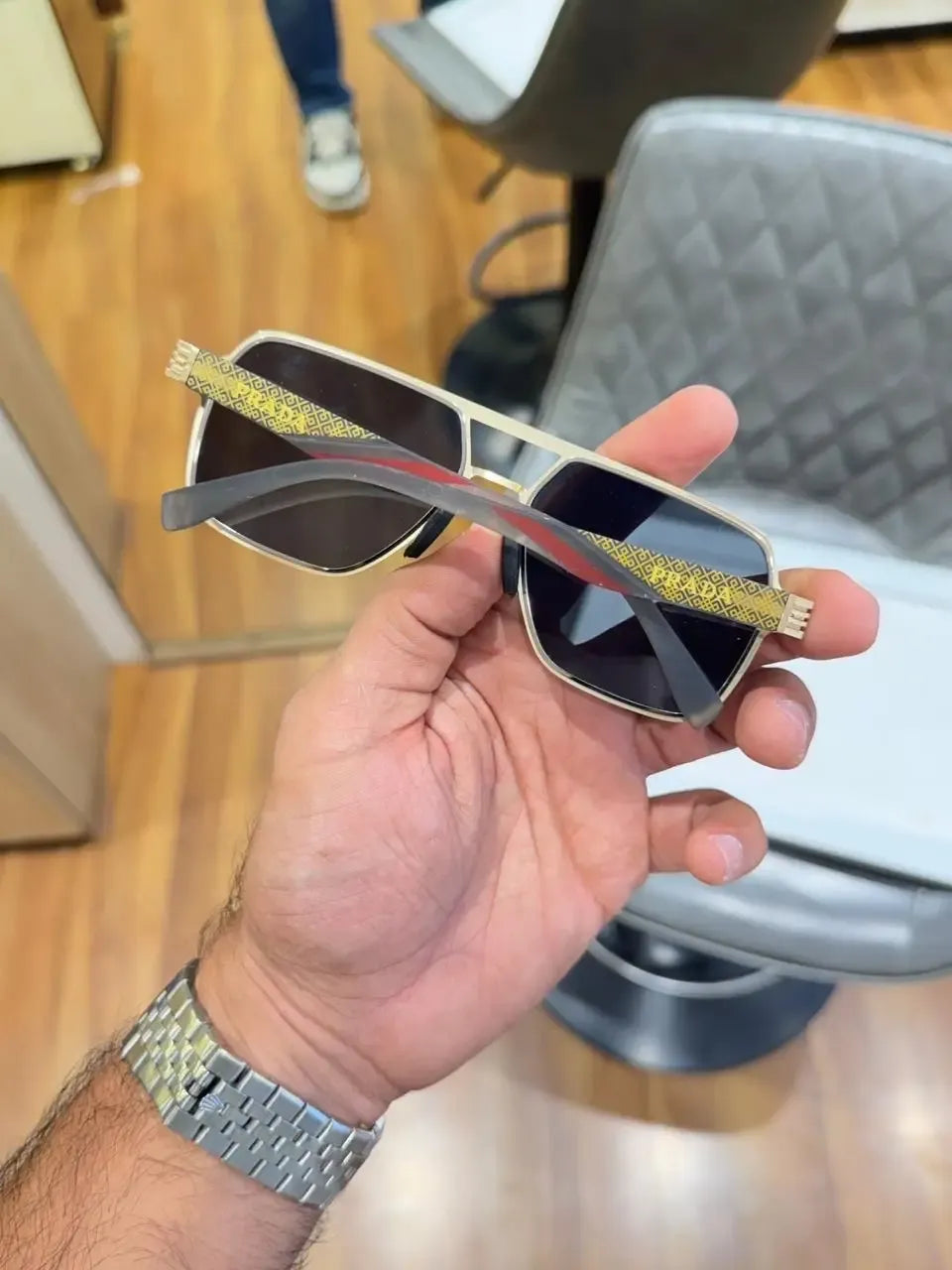 Prada Signature Square Shades Gold Black - Folded Temple View