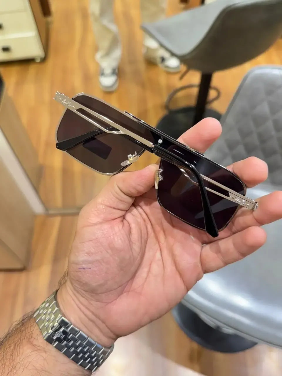 Ray-Ban RB3741 Silver Black - Front angled view showing dark grey lenses