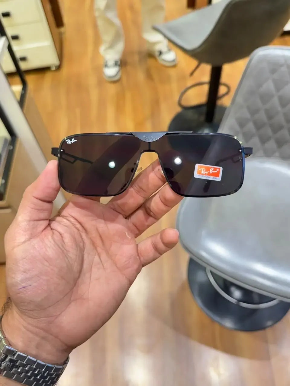 Ray-Ban RB3741 Black - Front view showing semi-rimless bottom edge