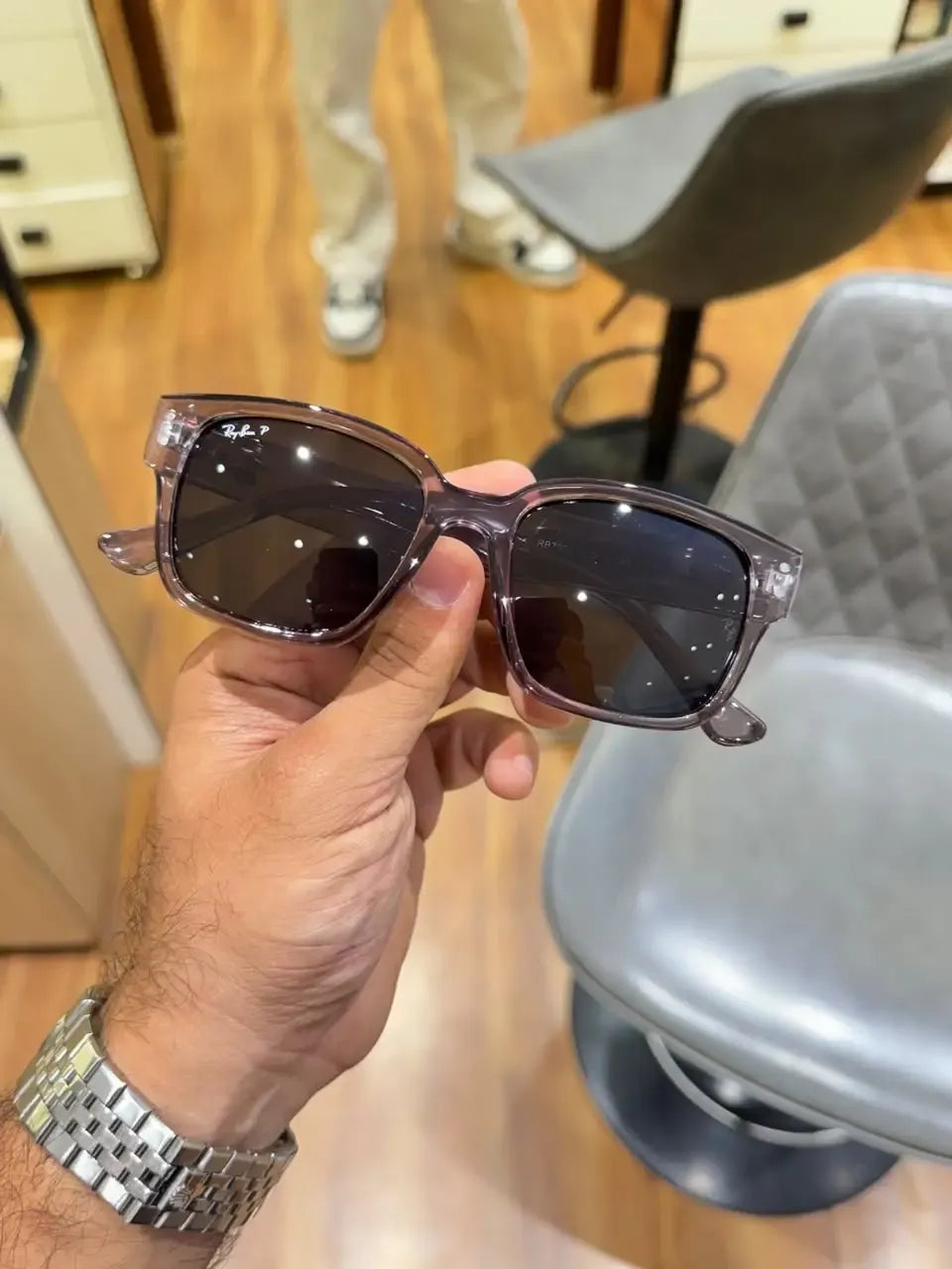 Ray-Ban RB7256 Transparent Grey Black - Angled front view