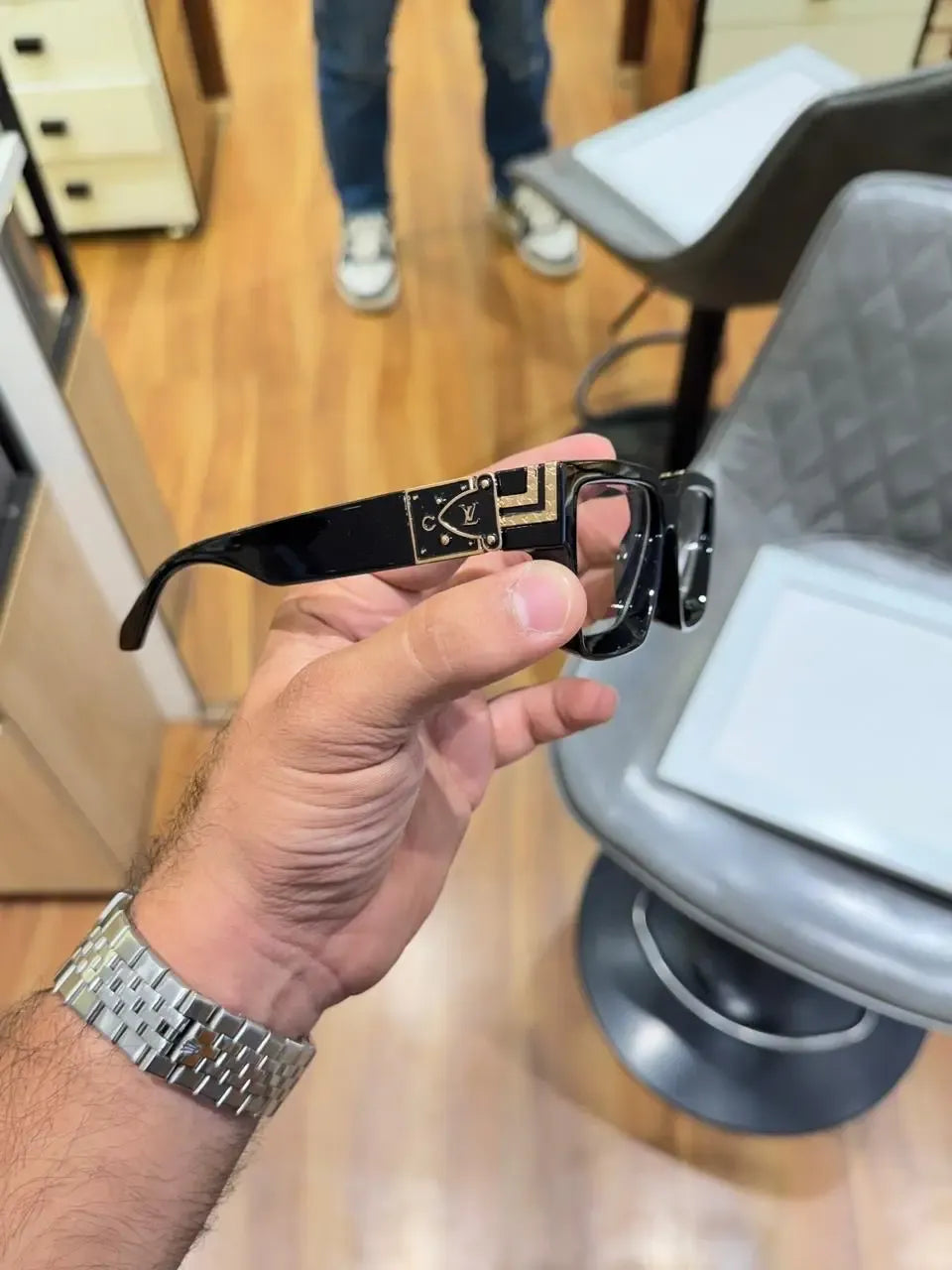 Louis Vuitton Millionaire Bold Square Eyeglass Frame - LV Hardware Detail