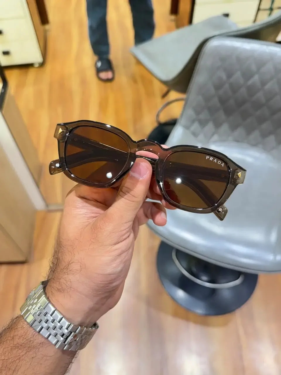Prada Vintage Square Sunglasses Olive Brown - Front View
