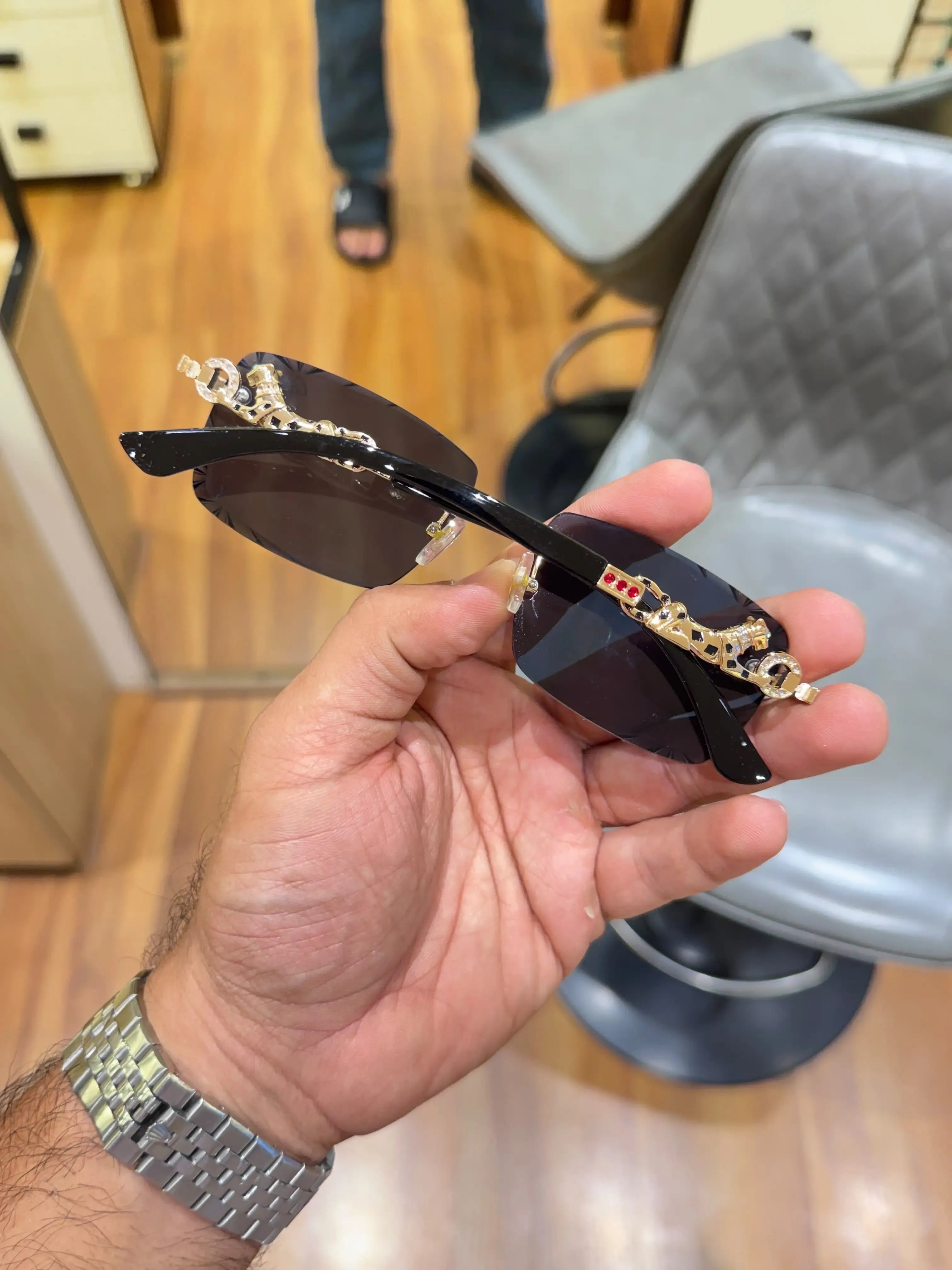 Rimless panther gold sunglasses - front view