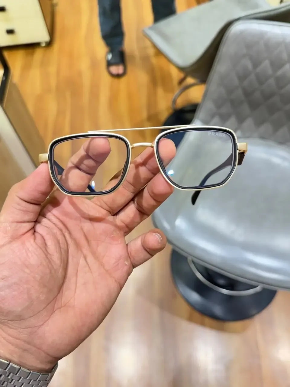 Prada Black Silver Square Eyeglass Frame - Front View