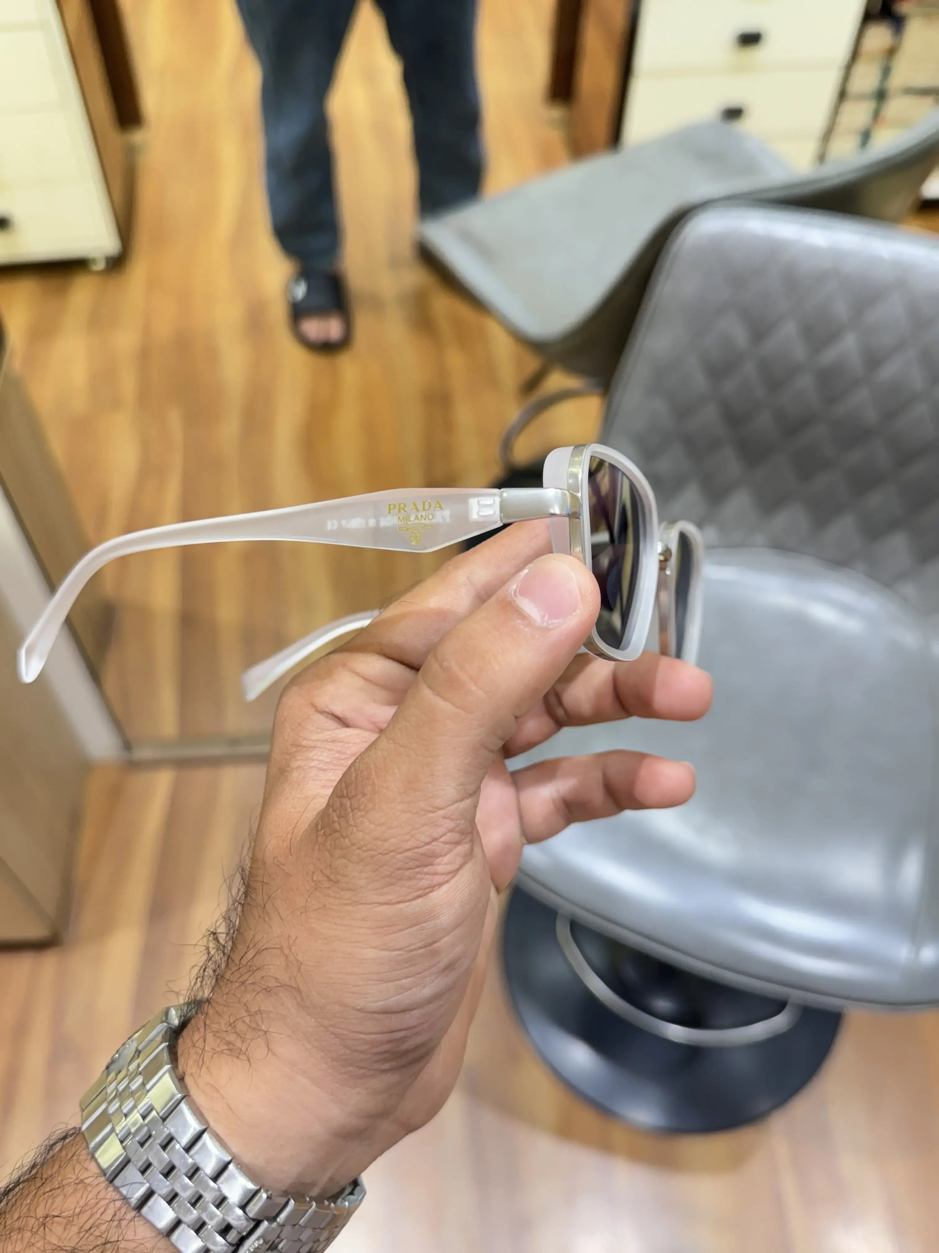 Prada White Frame Sunglasses - Temple Detail View