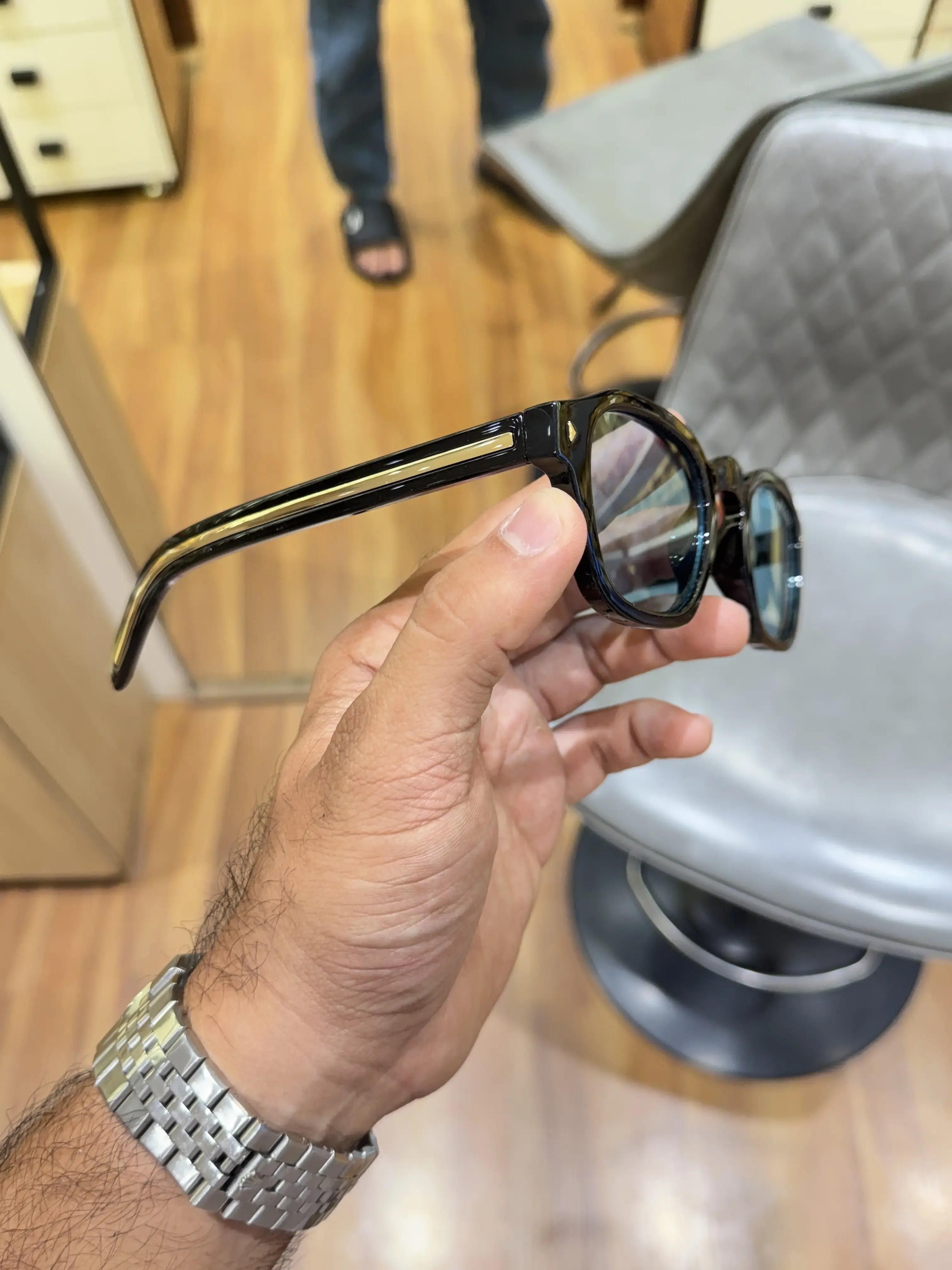 Prada Vintage Square Sunglasses Black Blue - Side Temple View