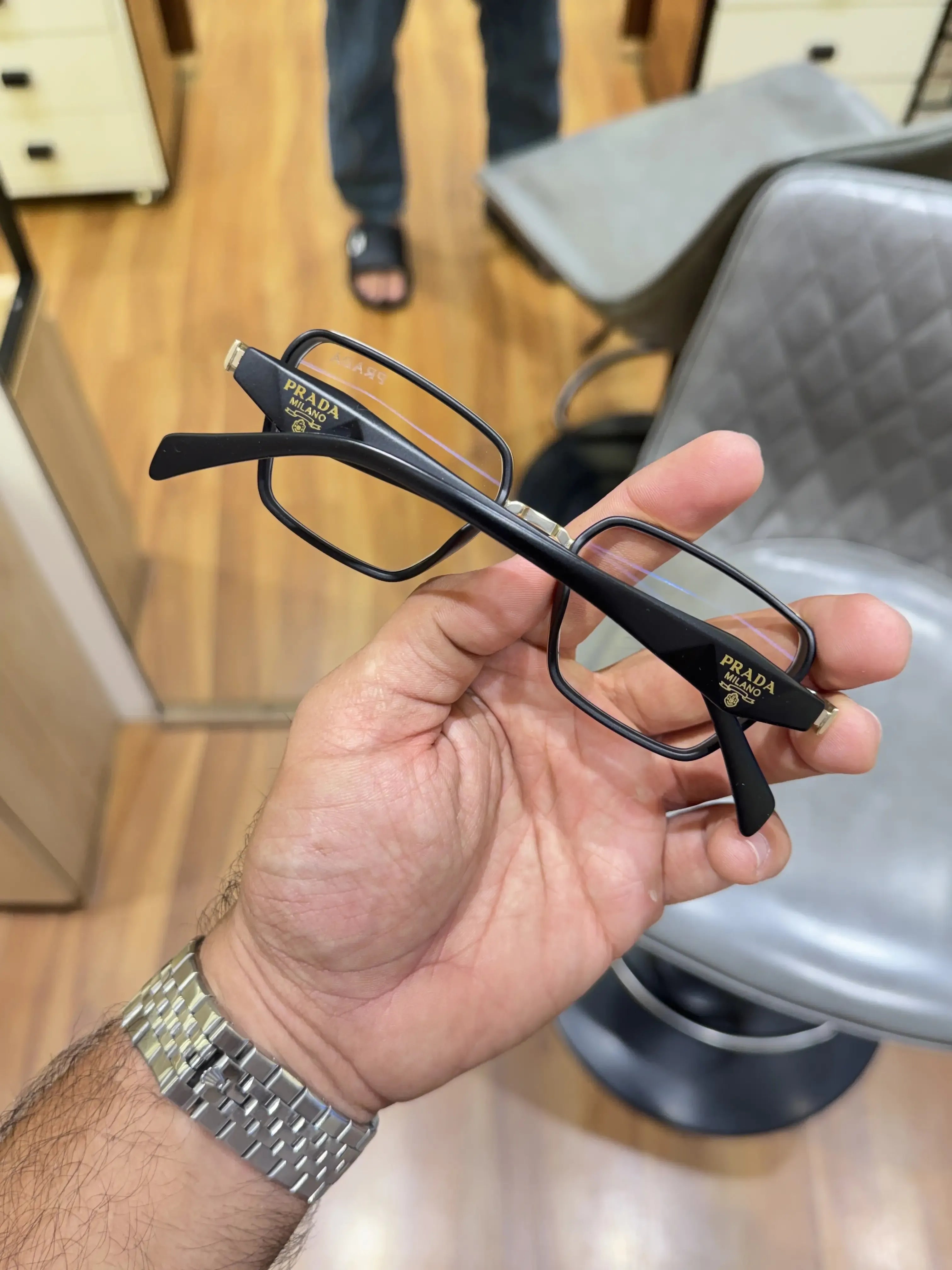 Prada Square Eyeglasses Frame Black Gold - Folded View