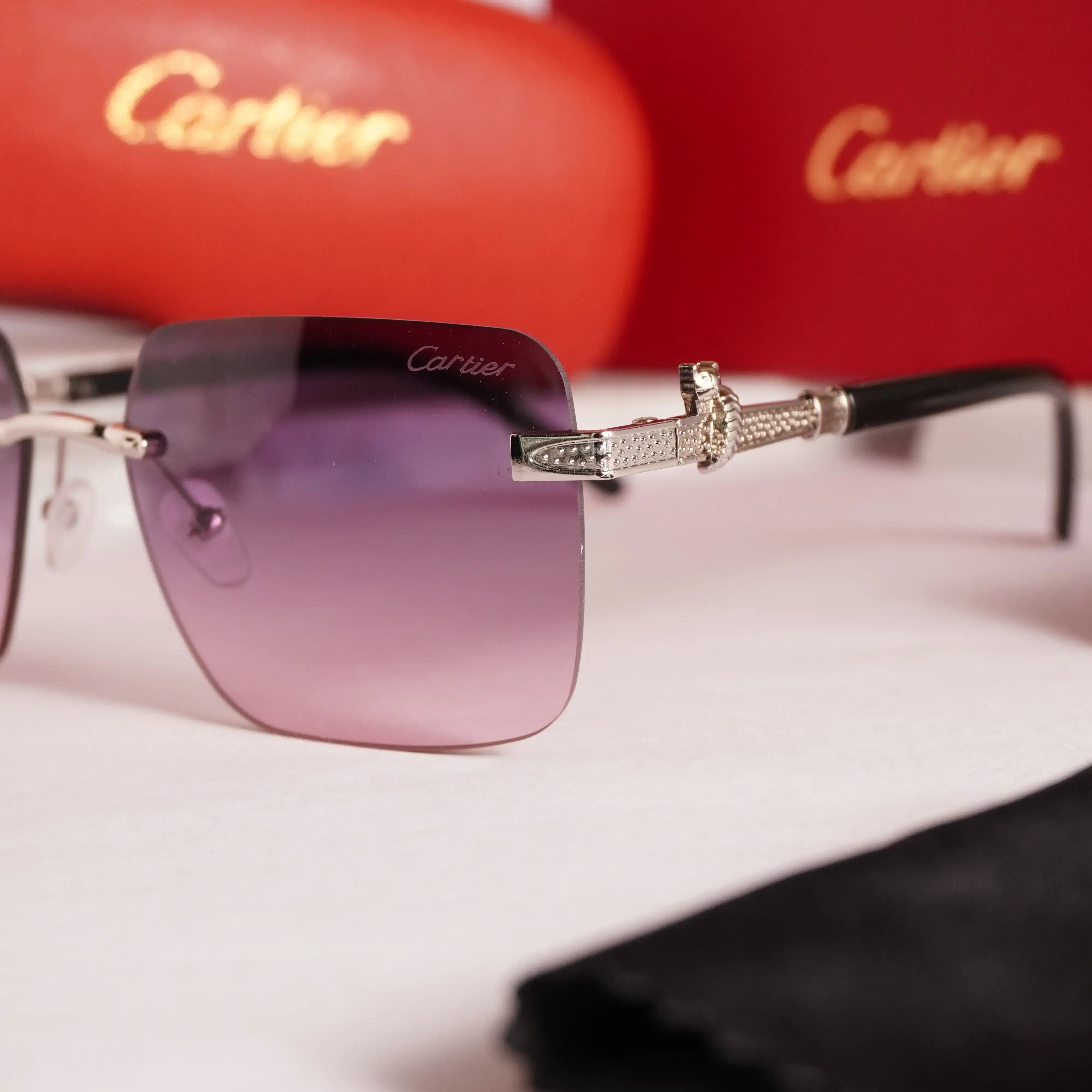 Violet gradient rimless square sunglasses - 3/4 angle view