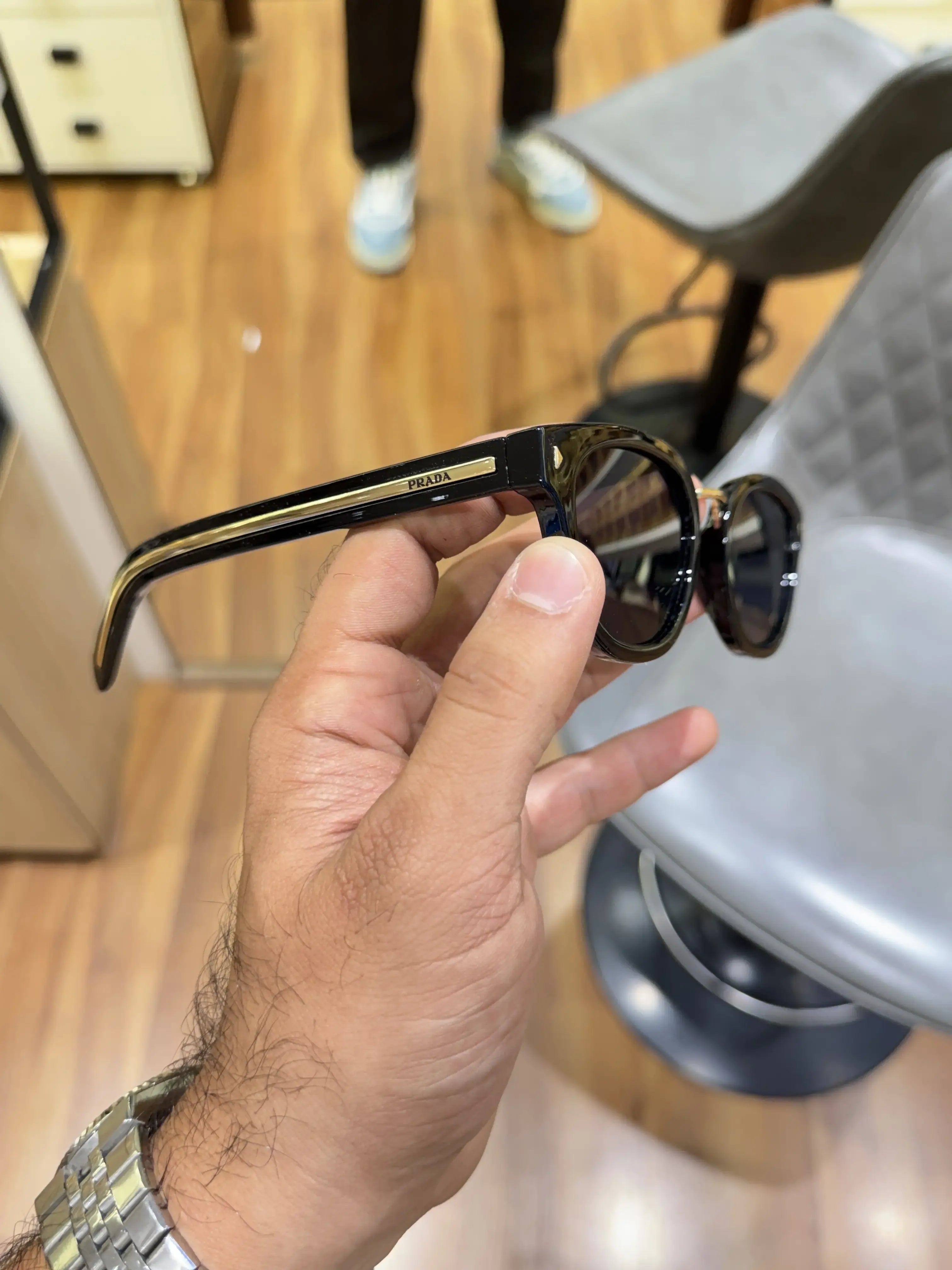 Prada Gold Black Sunglasses - Folded Side View