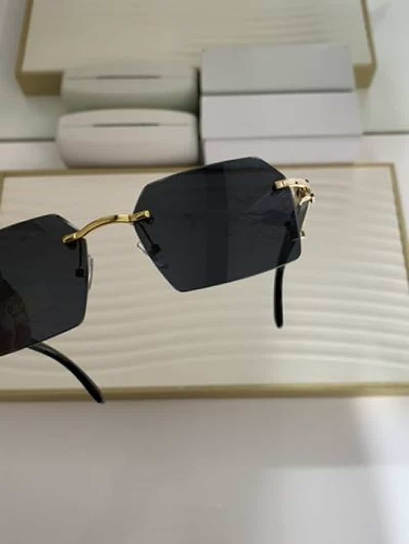 Dark smoke rimless square sunglasses - temple and hinge detail