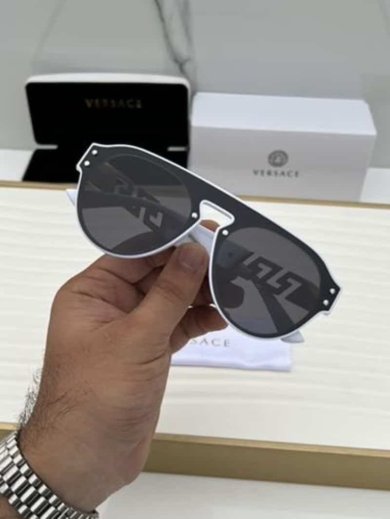 Versace Greca Aviator Sunglasses White Black - Hand Hold Angle View