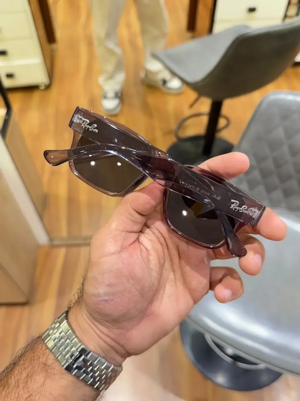 Ray-Ban RB7256 Transparent Grey Black - Folded display with Made in Italy stamp