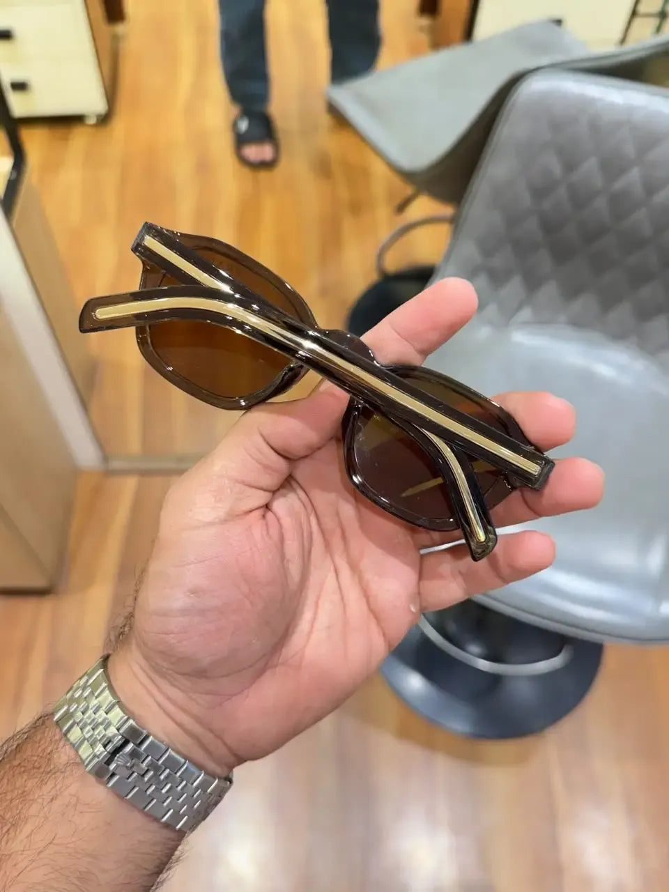 Prada Vintage Square Sunglasses Olive Brown - Folded View