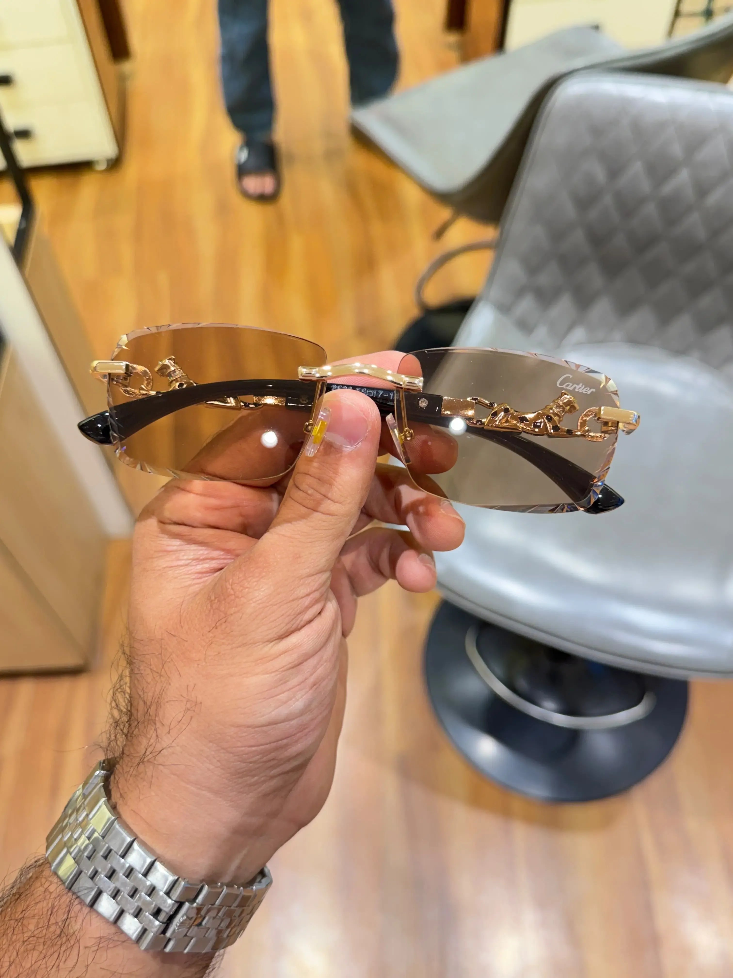 Amber rimless sunglasses - open frame view