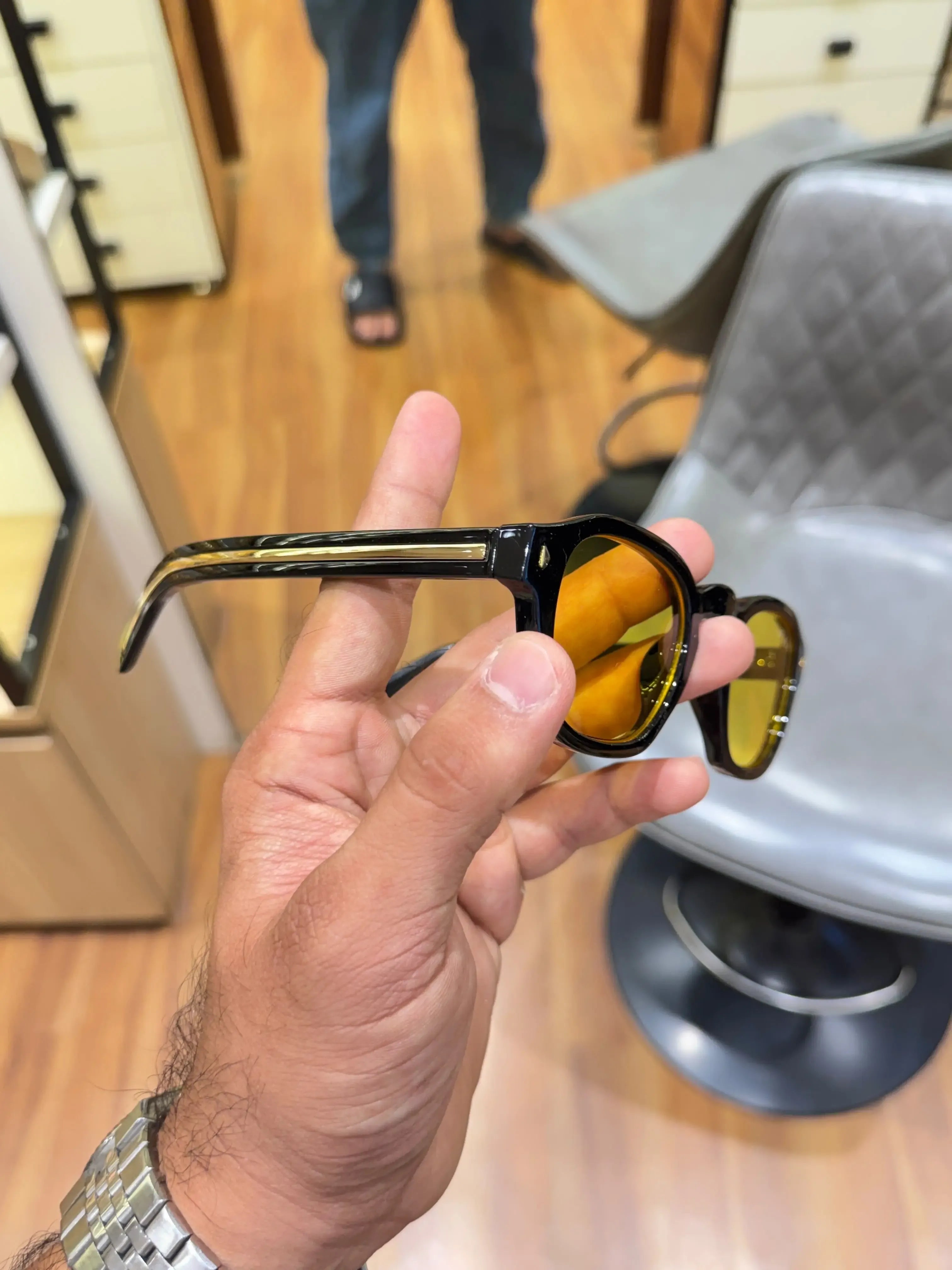 Prada Amber Square Sunglasses - Side Temple Gold Stripe View