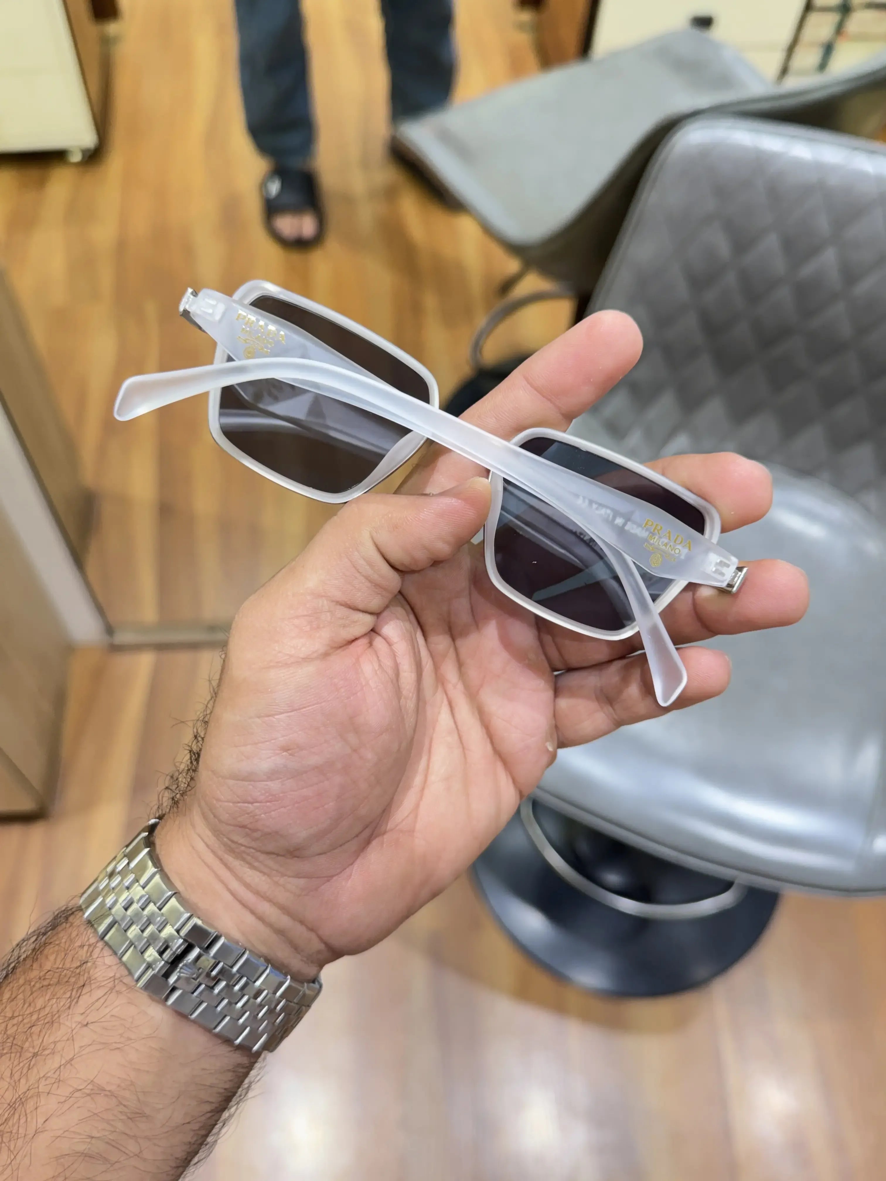 Prada White Frame Sunglasses - Folded Side View