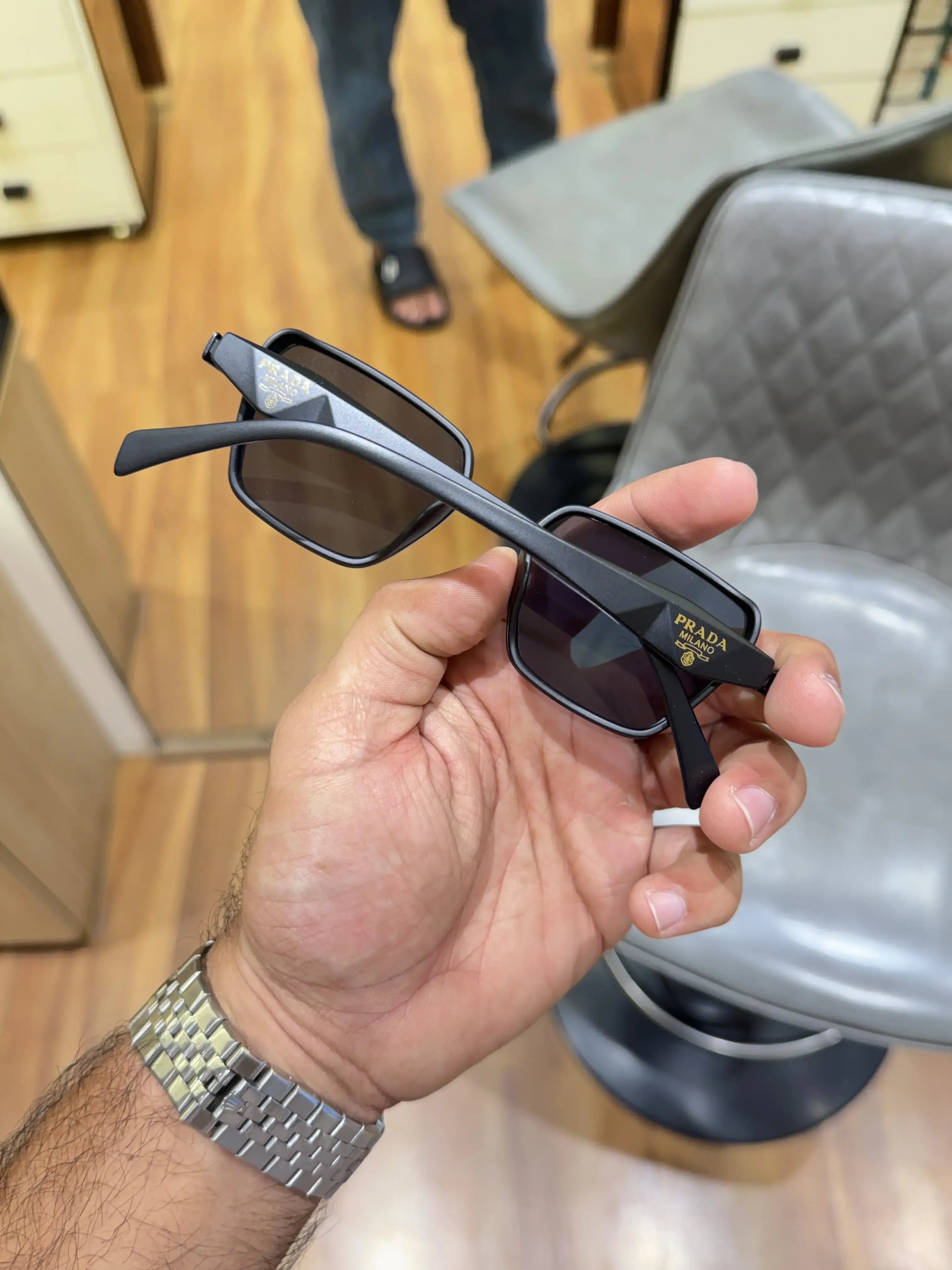 Prada Milano Square Sunglasses - Side Branding View