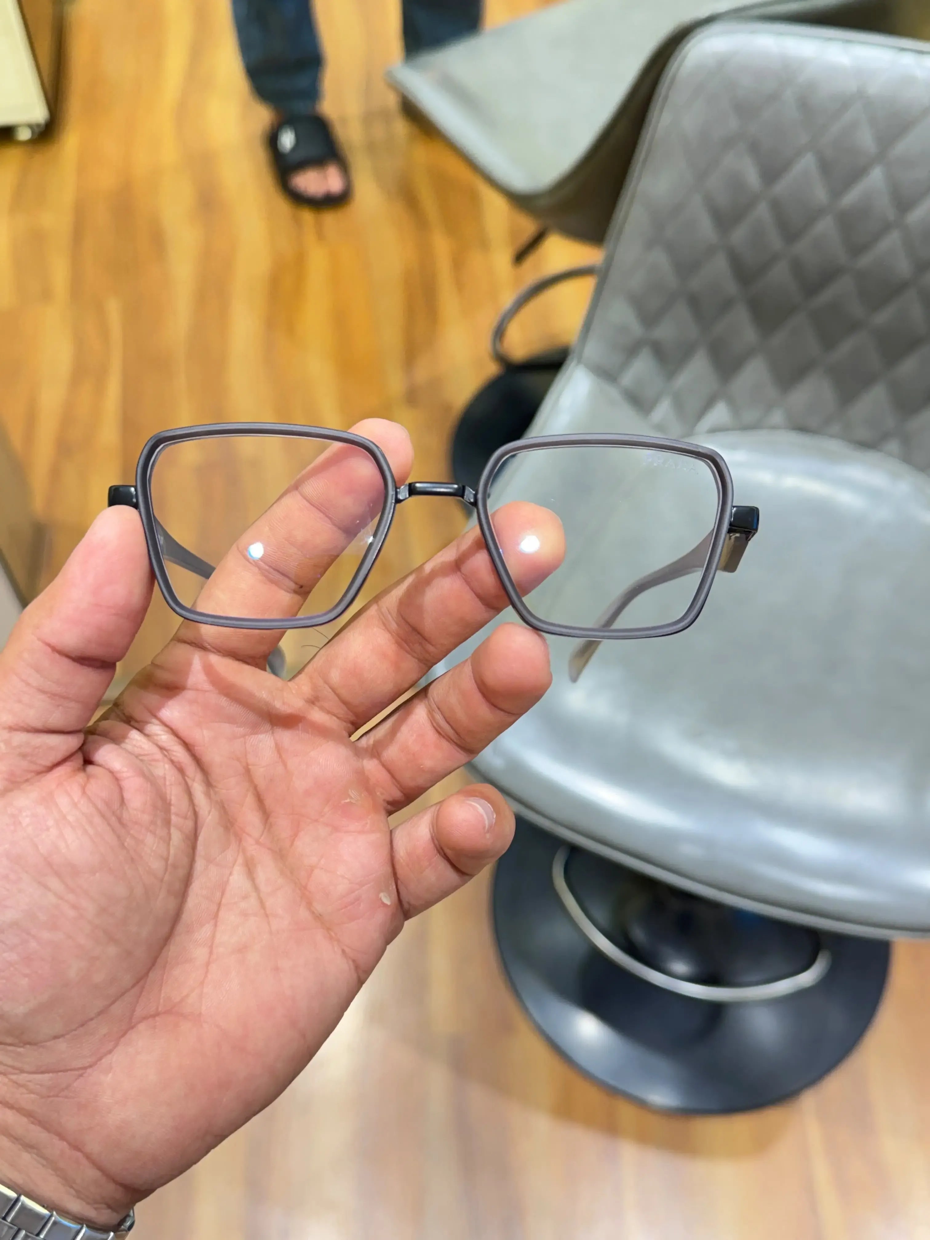 Prada Grey Square Eyeglass Frame - Front View
