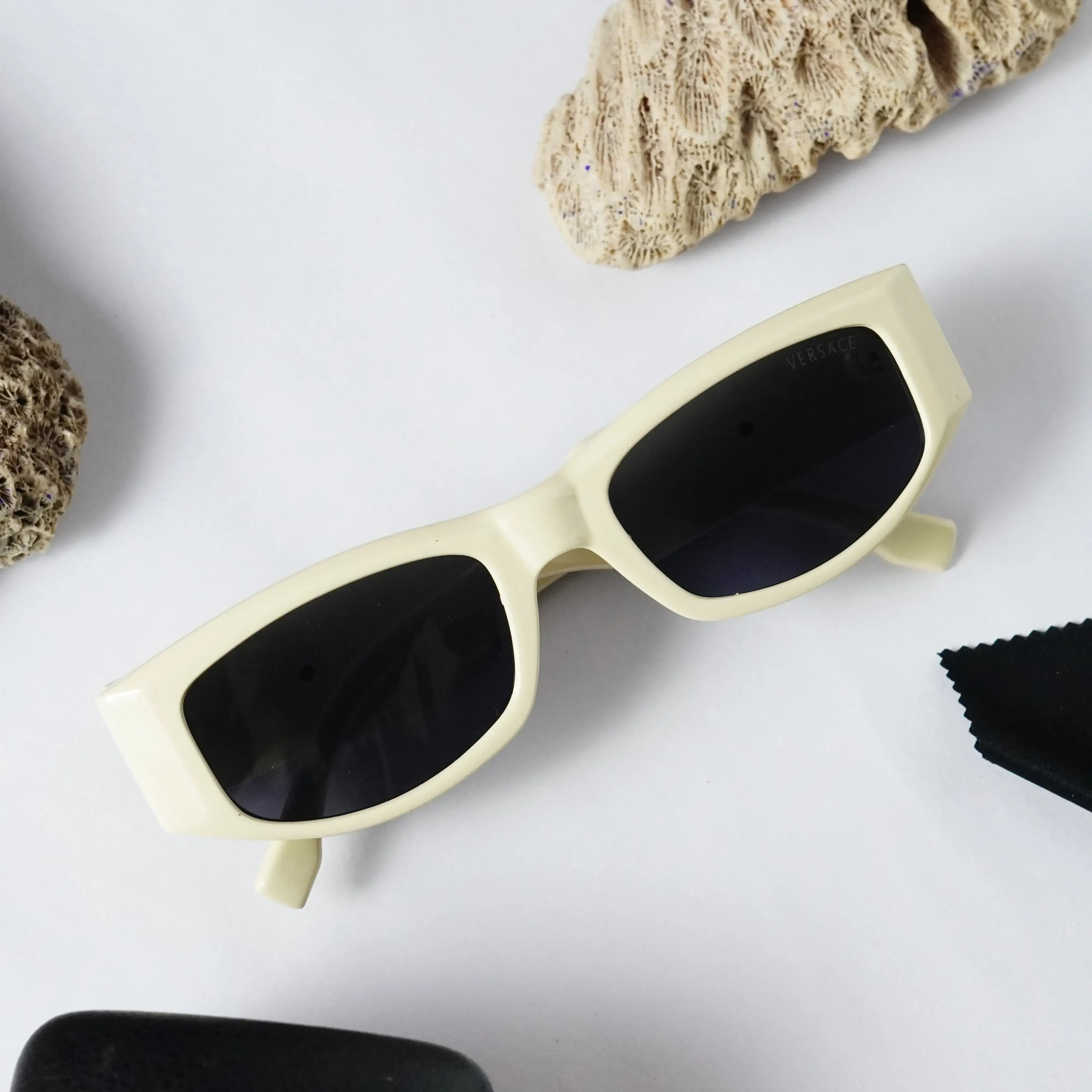 Versace 2315 Cream White Rectangle Sunglasses - Side Angle View