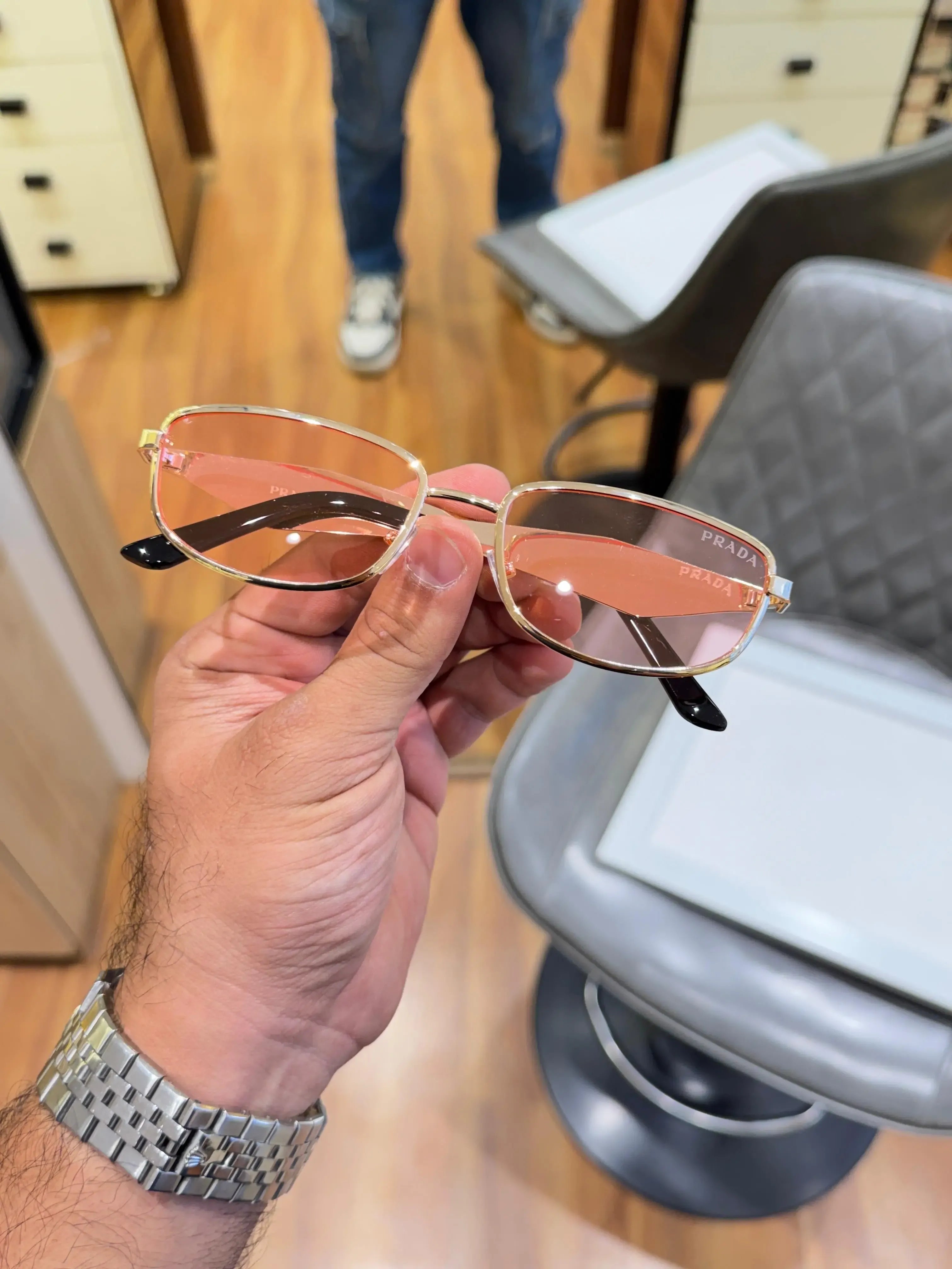 Prada Rose Gold Aviator Sunglasses - Front View with Pink Lenses