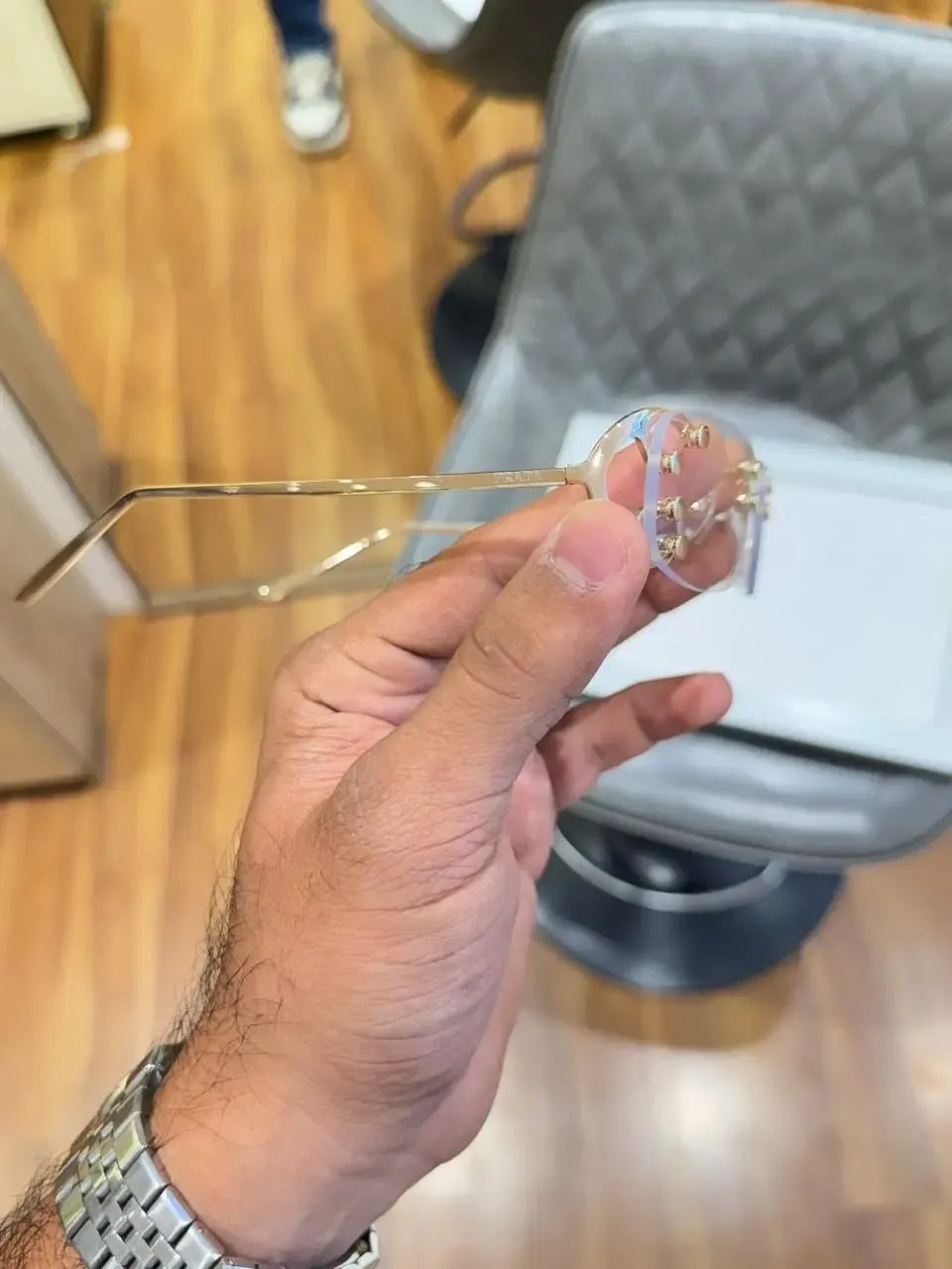 Prada Crystal Rimless Frame - Side Temple View