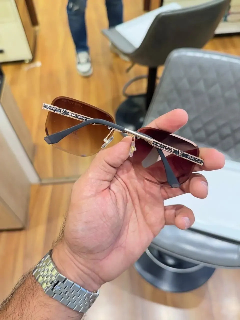 Louis Vuitton Rimless Brown Gradient Sunglasses - Folded Temple View