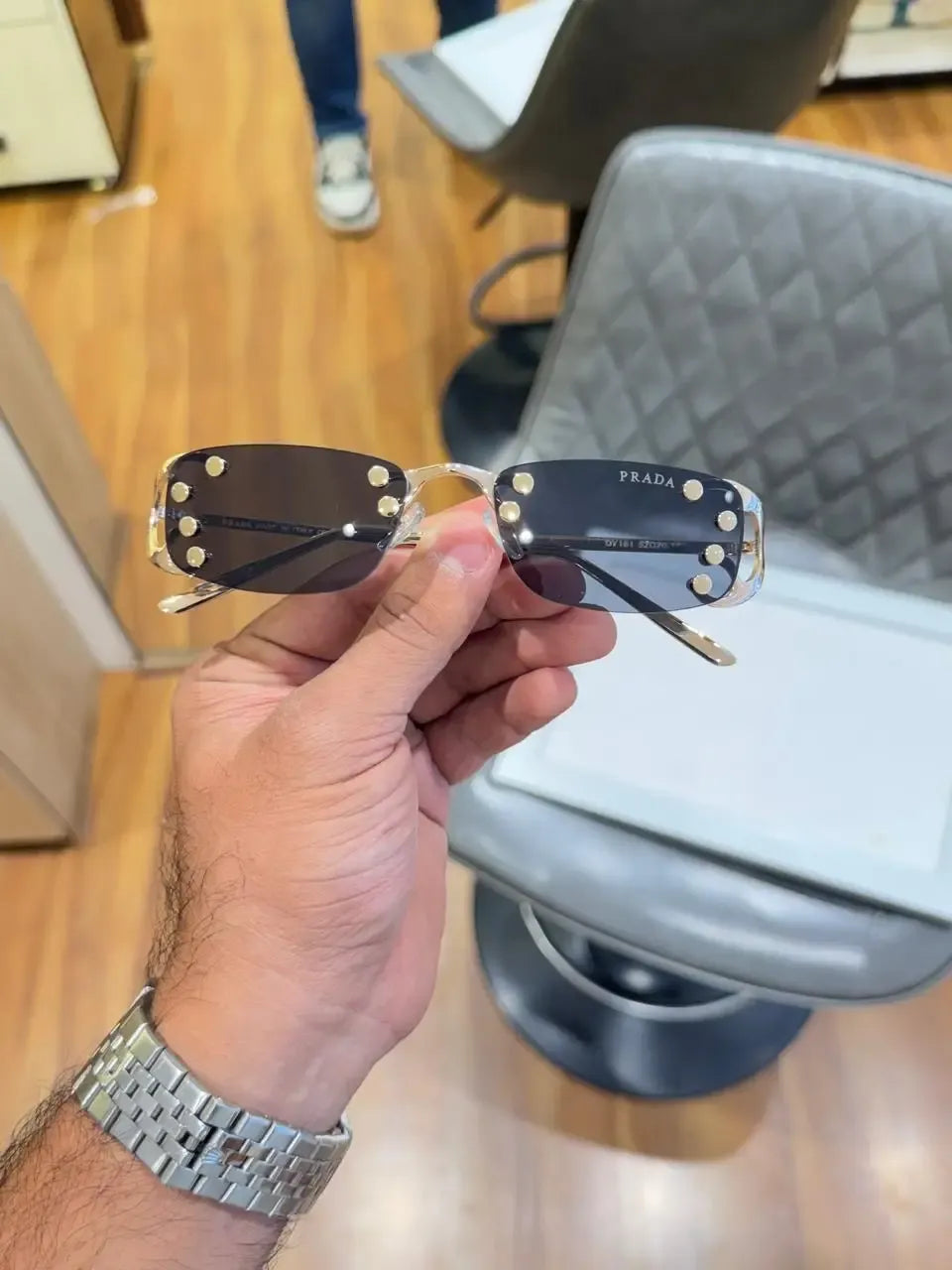 Prada Gold Black Rimless Sunglasses - Front View