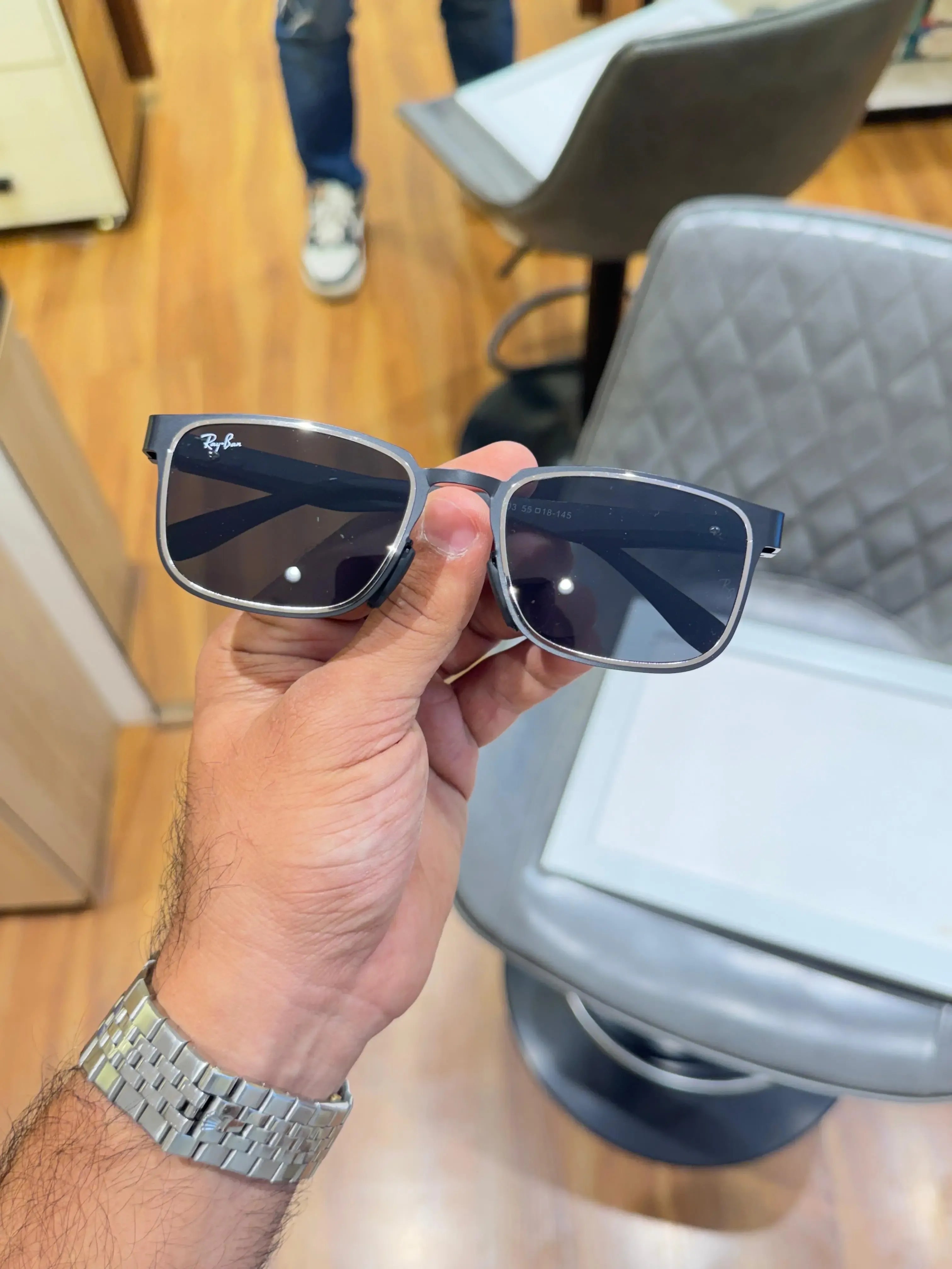 Ray-Ban RB2603 Black Silver - Folded display showing geometric patterned arms and dark grey lenses