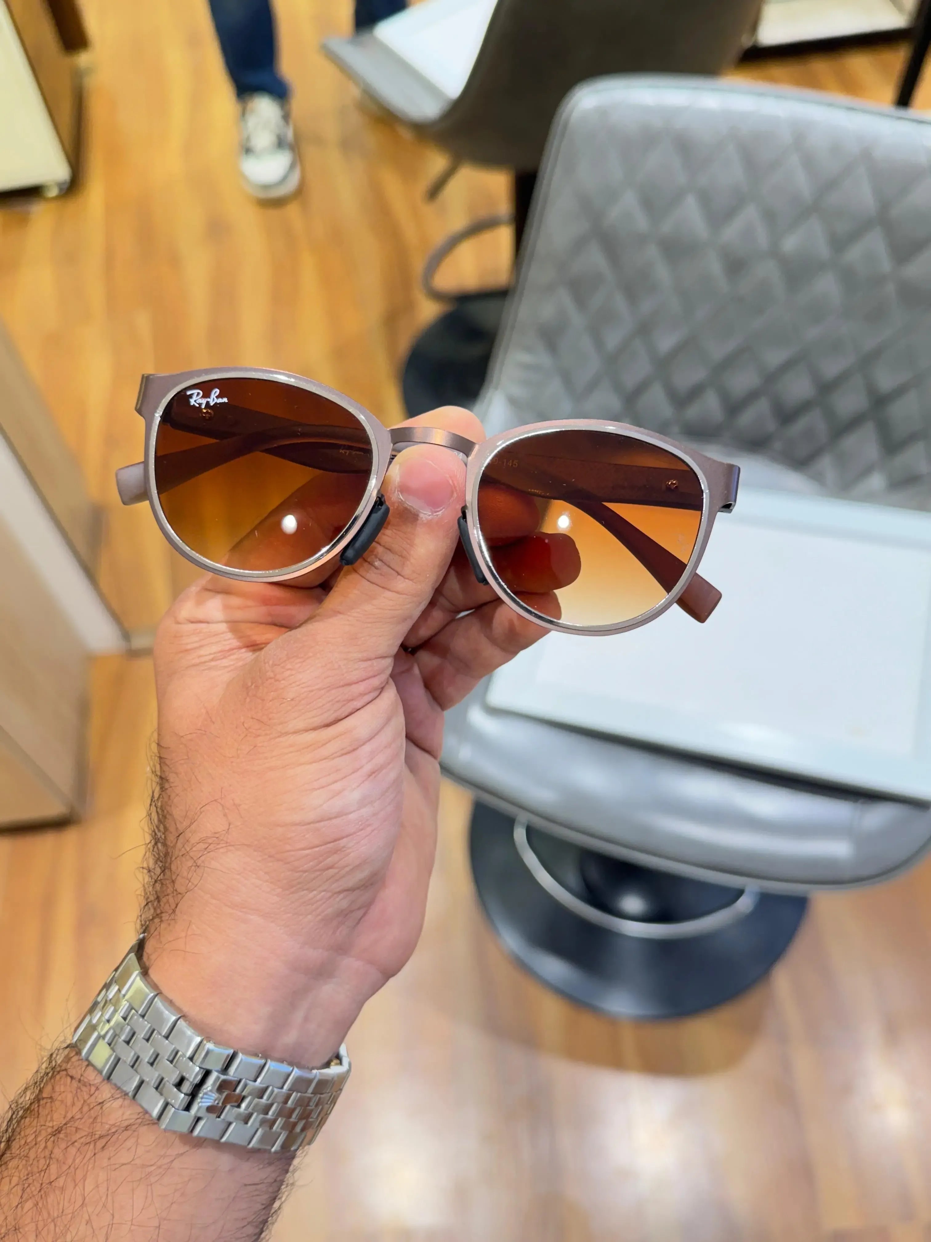 Ray-Ban RB2604 Brown Shaded - Side temple view showing geometric patterned arms and brown rubber tips