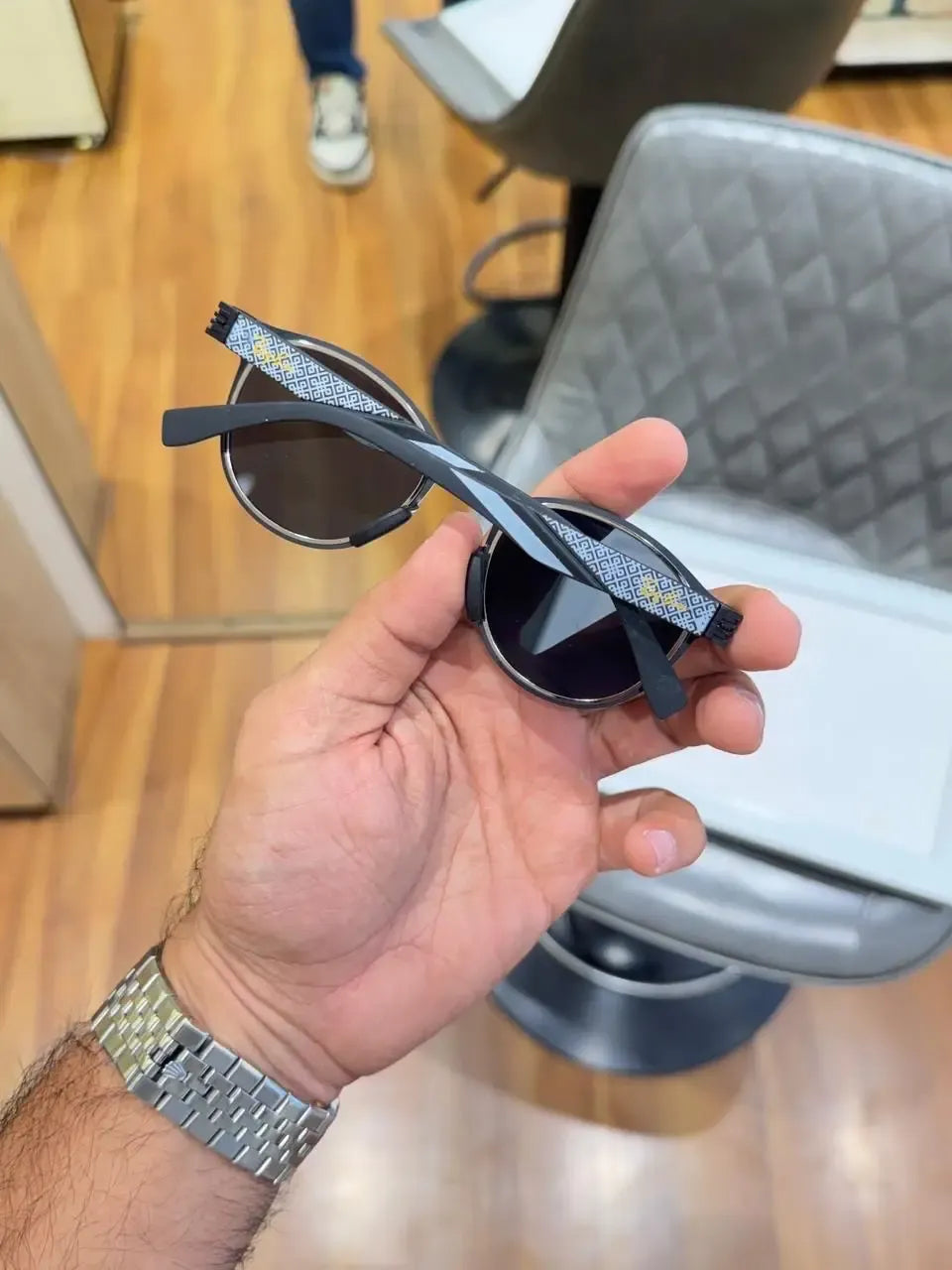 Ray-Ban RB2604 Black Silver - Folded display showing geometric patterned arms and dark grey round lenses