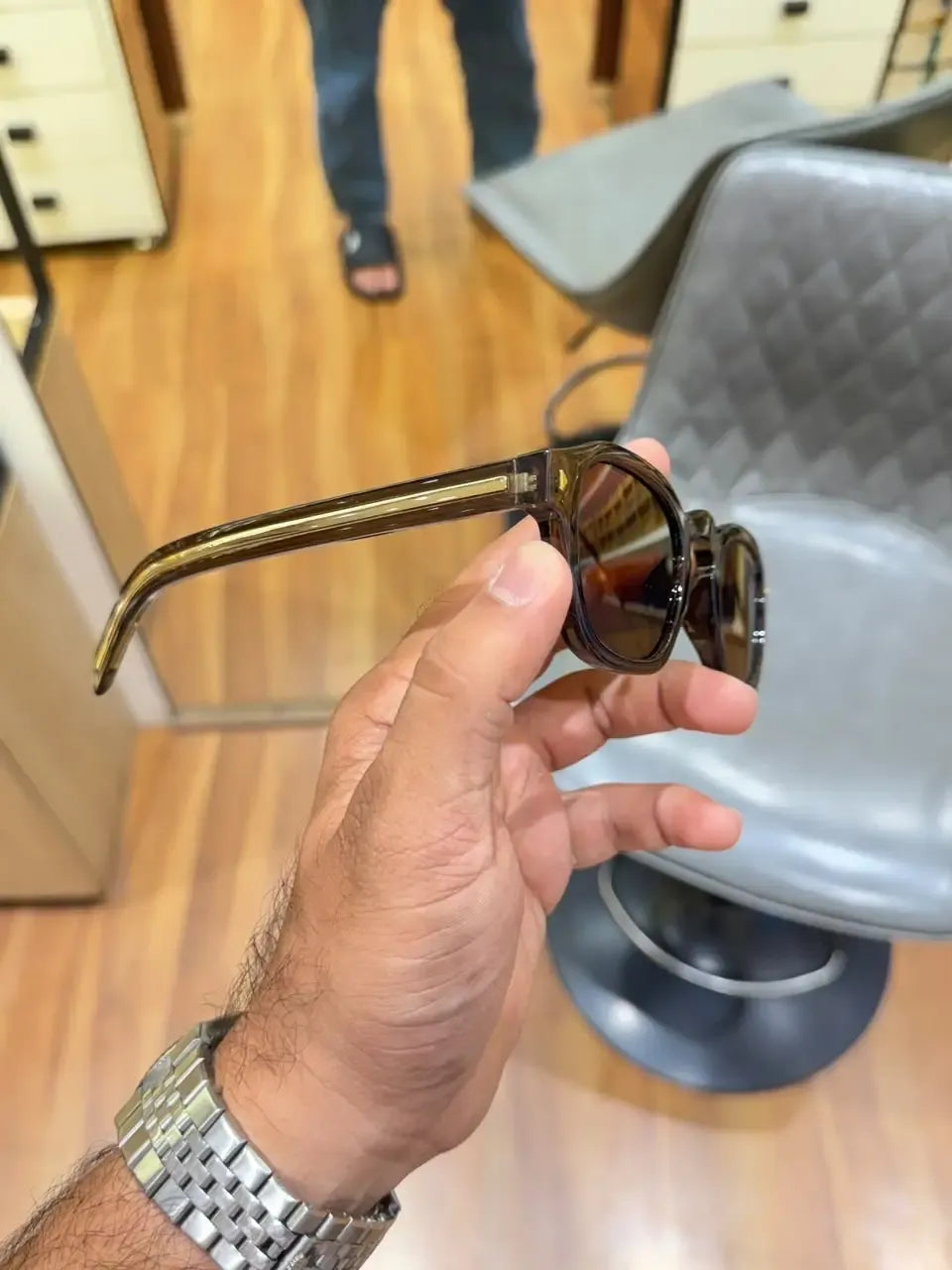 Prada Vintage Square Sunglasses Olive Brown - Temple Side View